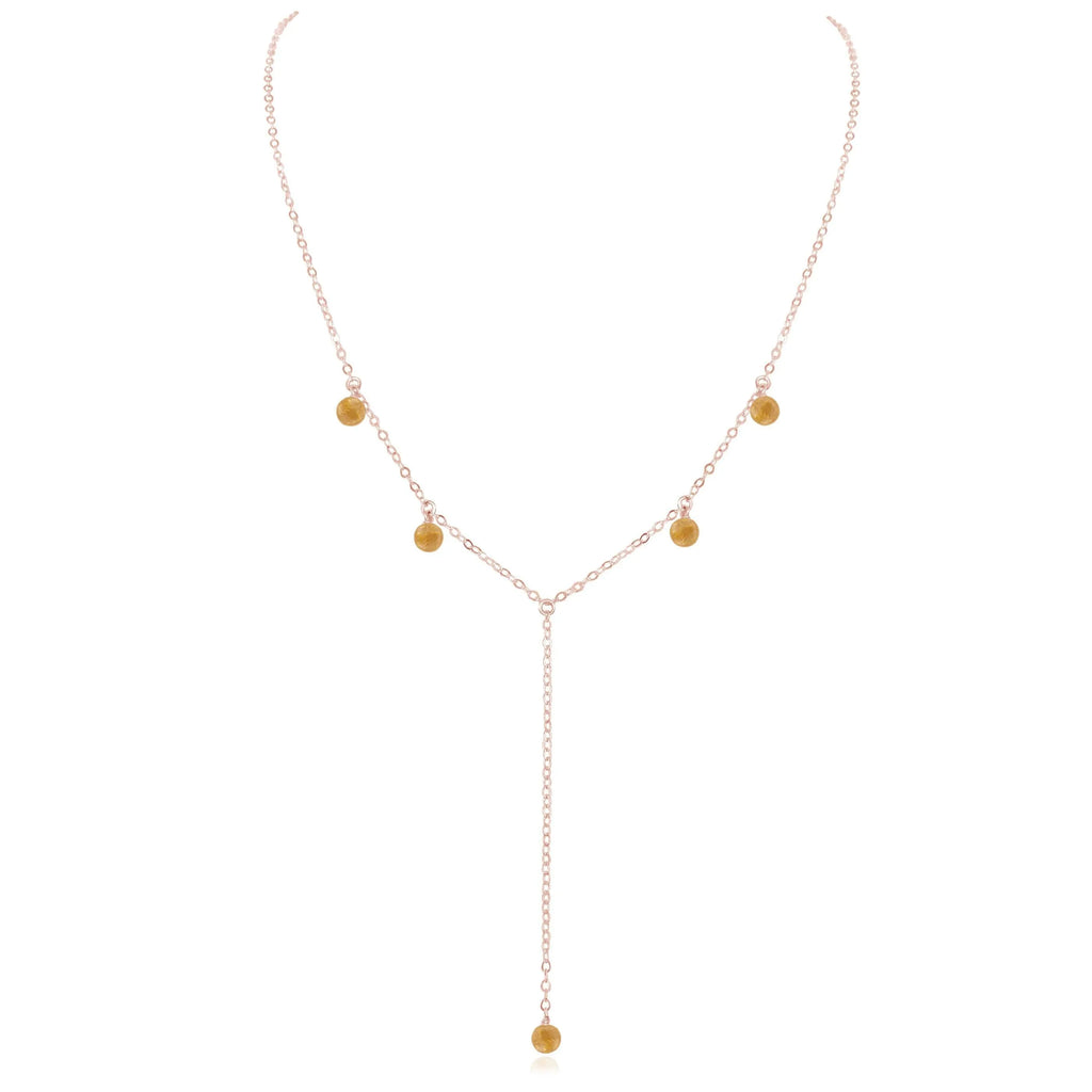Citrine Boho Lariat Necklace - Citrine Boho Lariat Necklace - 14k Rose Gold Fill - Luna Tide Handmade Crystal Jewellery