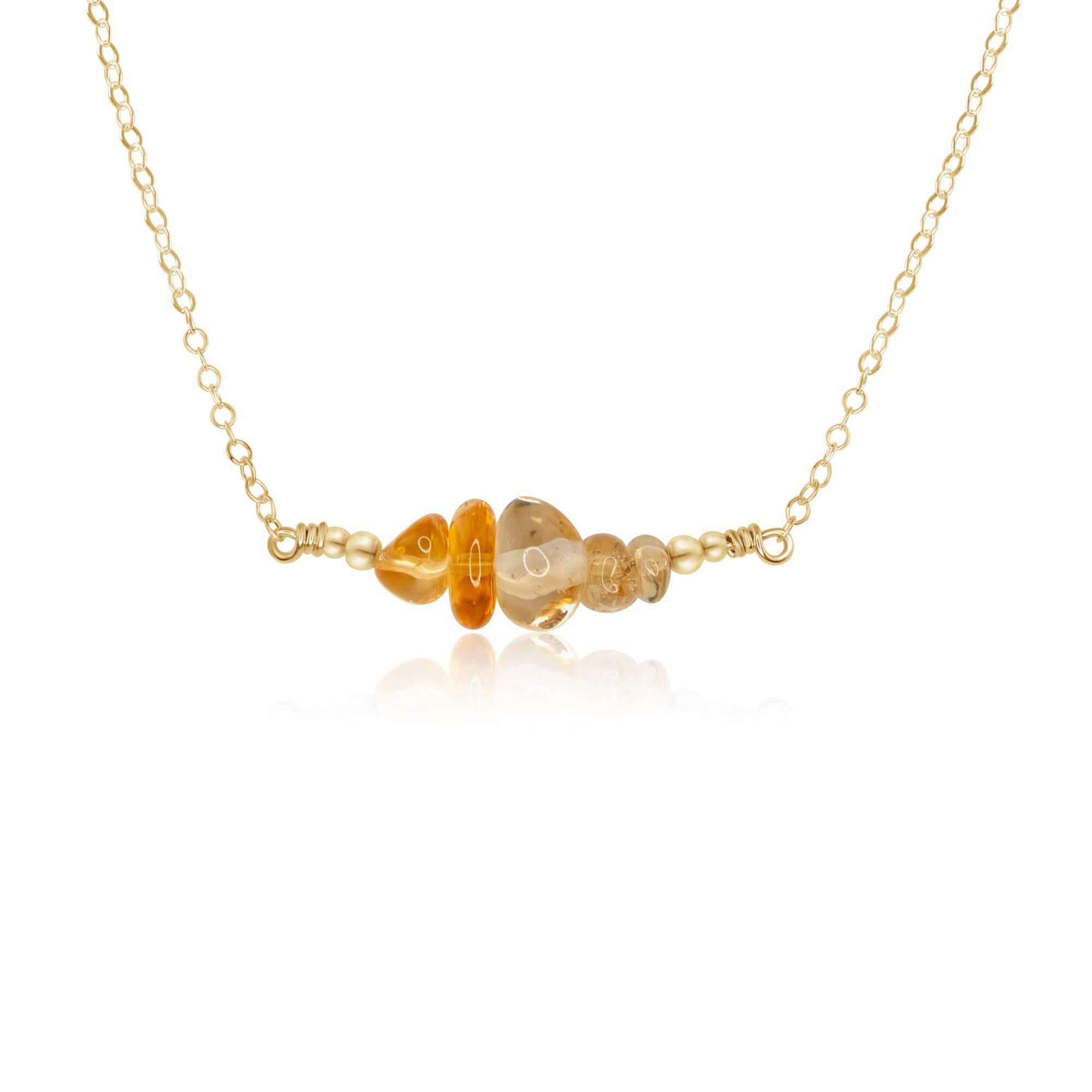 Citrine Chip Bead Bar Necklace - Citrine Chip Bead Bar Necklace - 14k Gold Fill - Luna Tide Handmade Crystal Jewellery