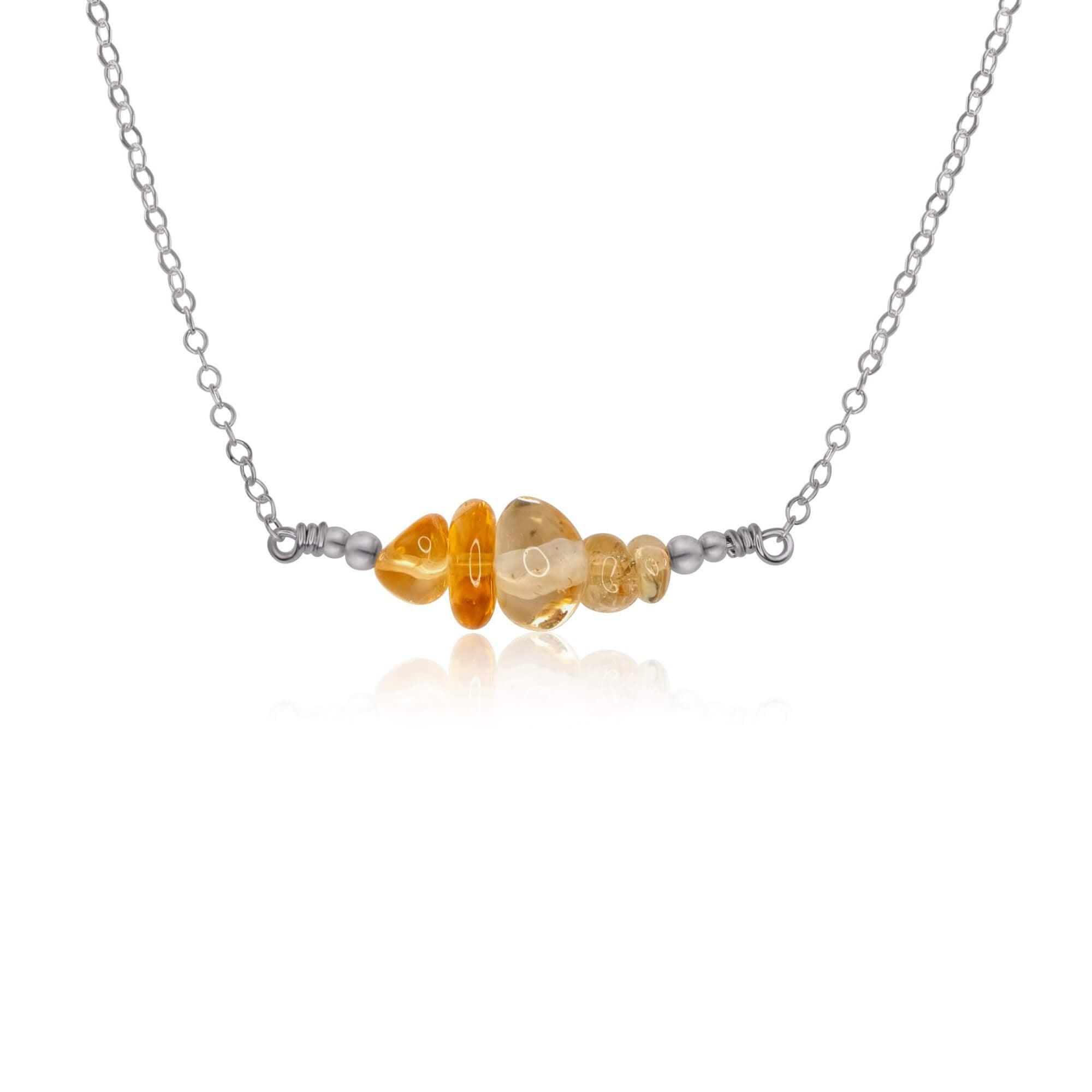 Citrine Chip Bead Bar Necklace - Citrine Chip Bead Bar Necklace - Stainless Steel - Luna Tide Handmade Crystal Jewellery