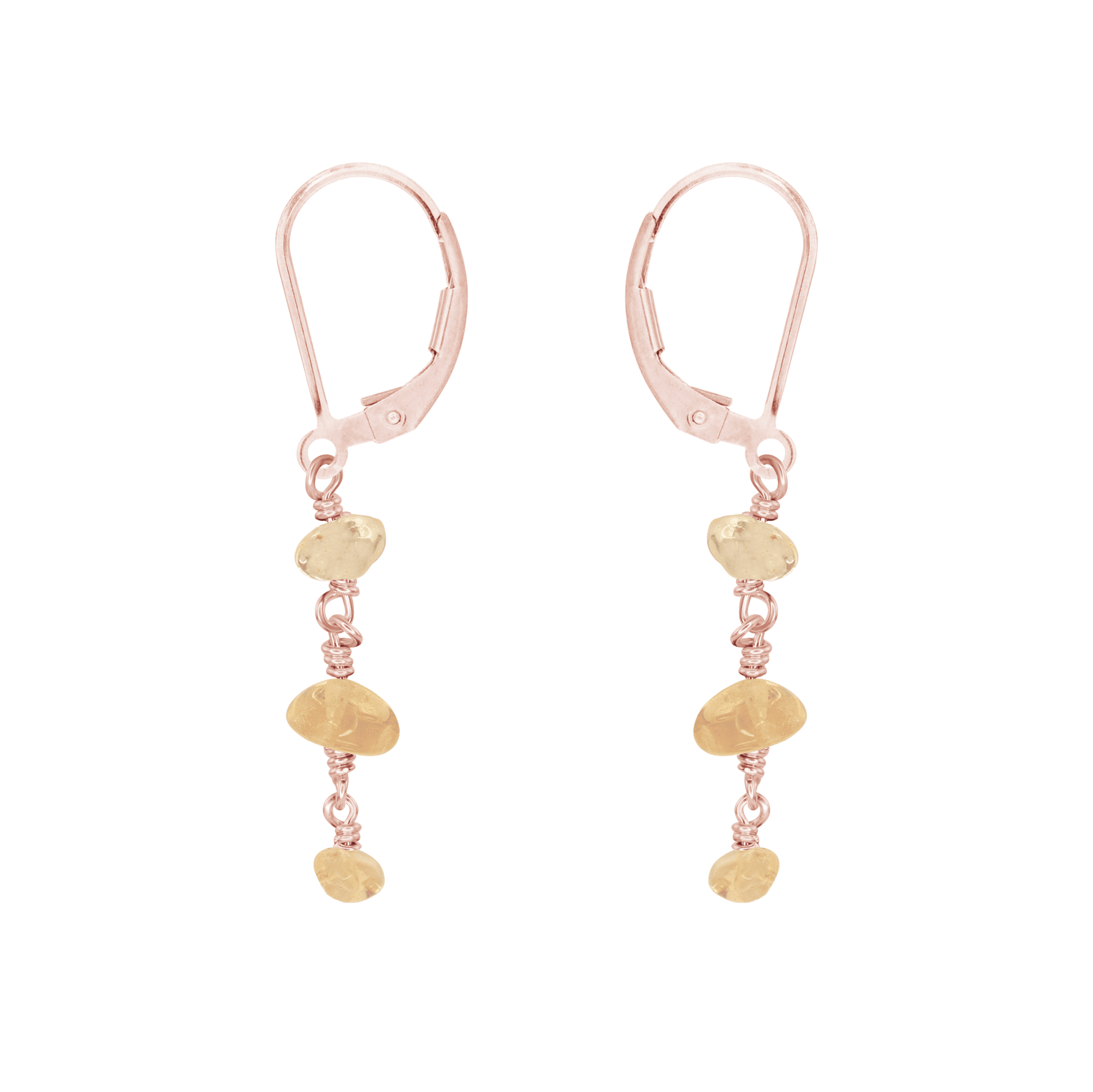 Citrine Crystal Beaded Chain Dangle Leverback Earrings - Citrine Crystal Beaded Chain Dangle Leverback Earrings - 14k Rose Gold Fill - Luna Tide Handmade Crystal Jewellery