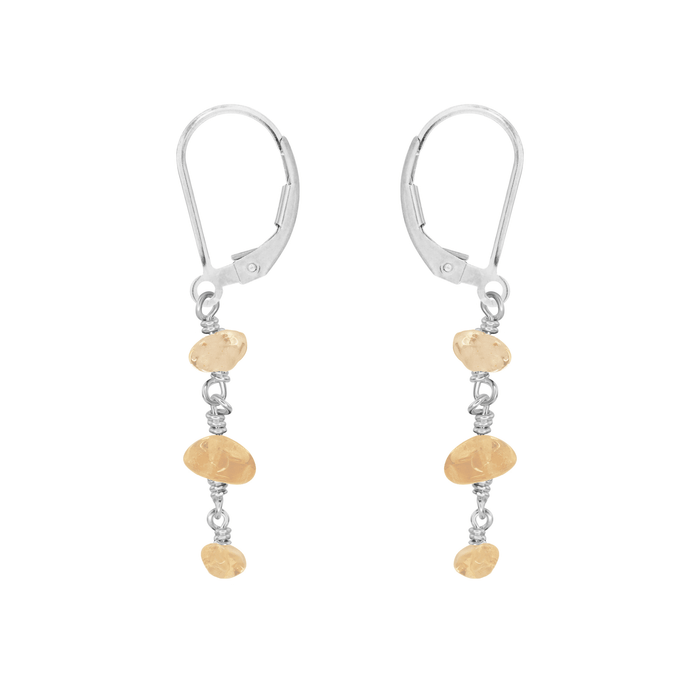Citrine Crystal Beaded Chain Dangle Leverback Earrings - Citrine Crystal Beaded Chain Dangle Leverback Earrings - Sterling Silver - Luna Tide Handmade Crystal Jewellery