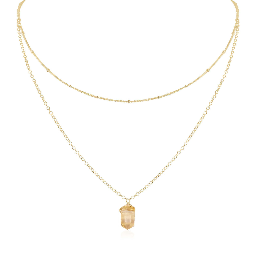 Citrine Double Terminated Crystal Chain Layered Choker Necklace - Citrine Double Terminated Crystal Chain Layered Choker Necklace - 14k Gold Fill - Luna Tide Handmade Crystal Jewellery