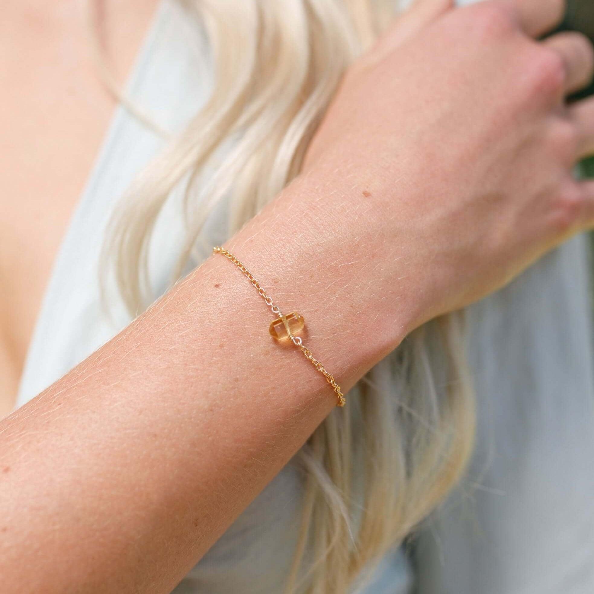 Citrine Double Terminated Mini Crystal Point Bracelet - Citrine Double Terminated Mini Crystal Point Bracelet - 14k Gold Fill - Luna Tide Handmade Crystal Jewellery