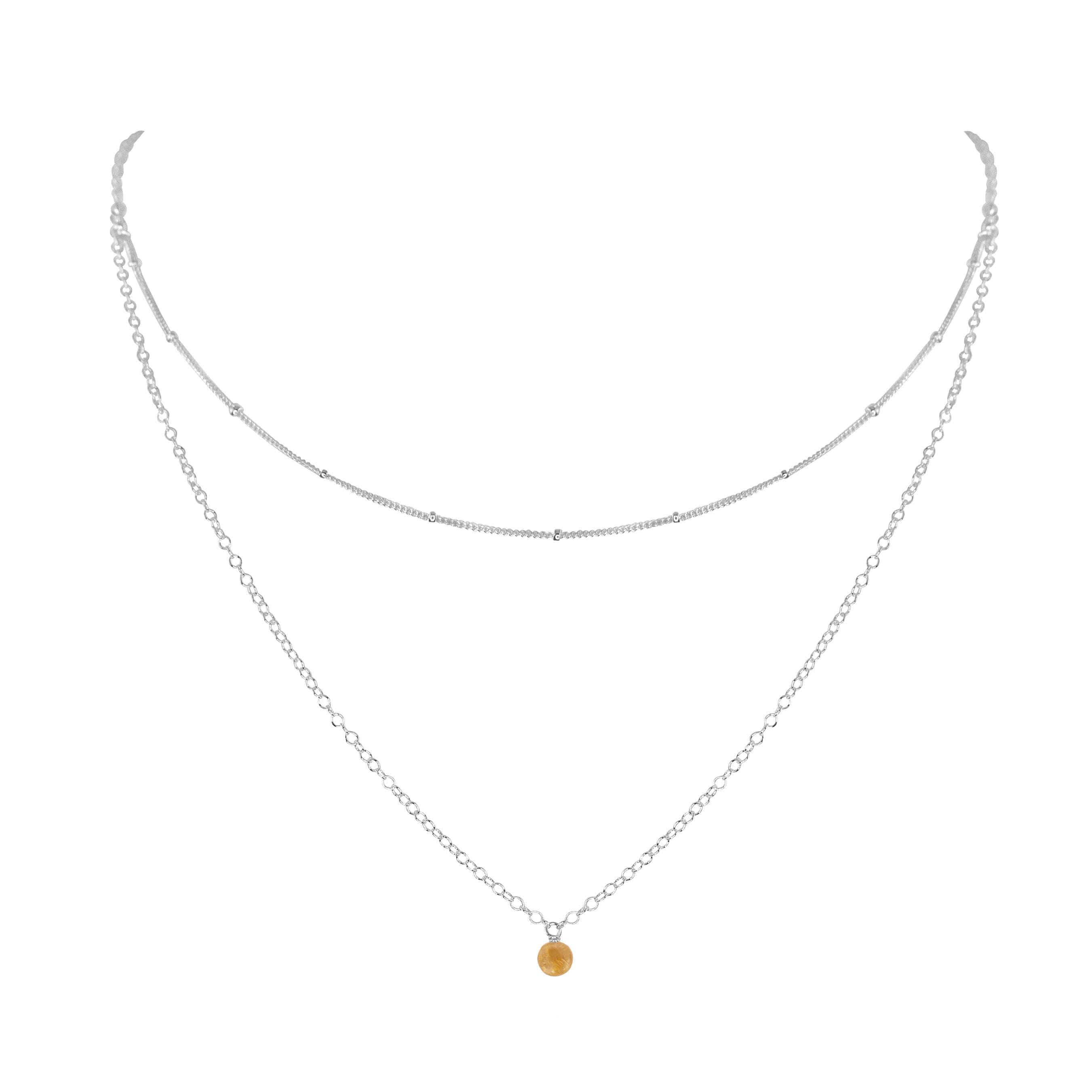 Citrine Gemstone Chain Layered Choker Necklace - Citrine Gemstone Chain Layered Choker Necklace - Sterling Silver - Luna Tide Handmade Crystal Jewellery