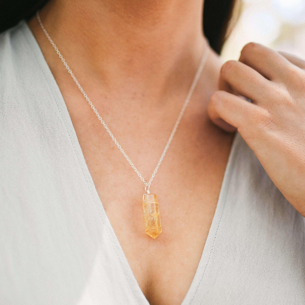 Citrine Gemstone Generator Tower Point Pendant Necklace - Citrine Gemstone Generator Tower Point Pendant Necklace - 14k Gold Fill / Satellite - Luna Tide Handmade Crystal Jewellery