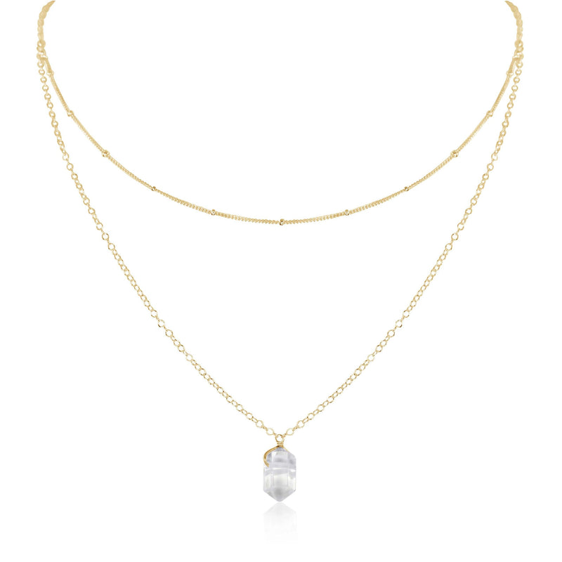 Double Terminated Crystal Layered Choker - Crystal Quartz - 14K Gold Fill - Luna Tide Handmade Jewellery