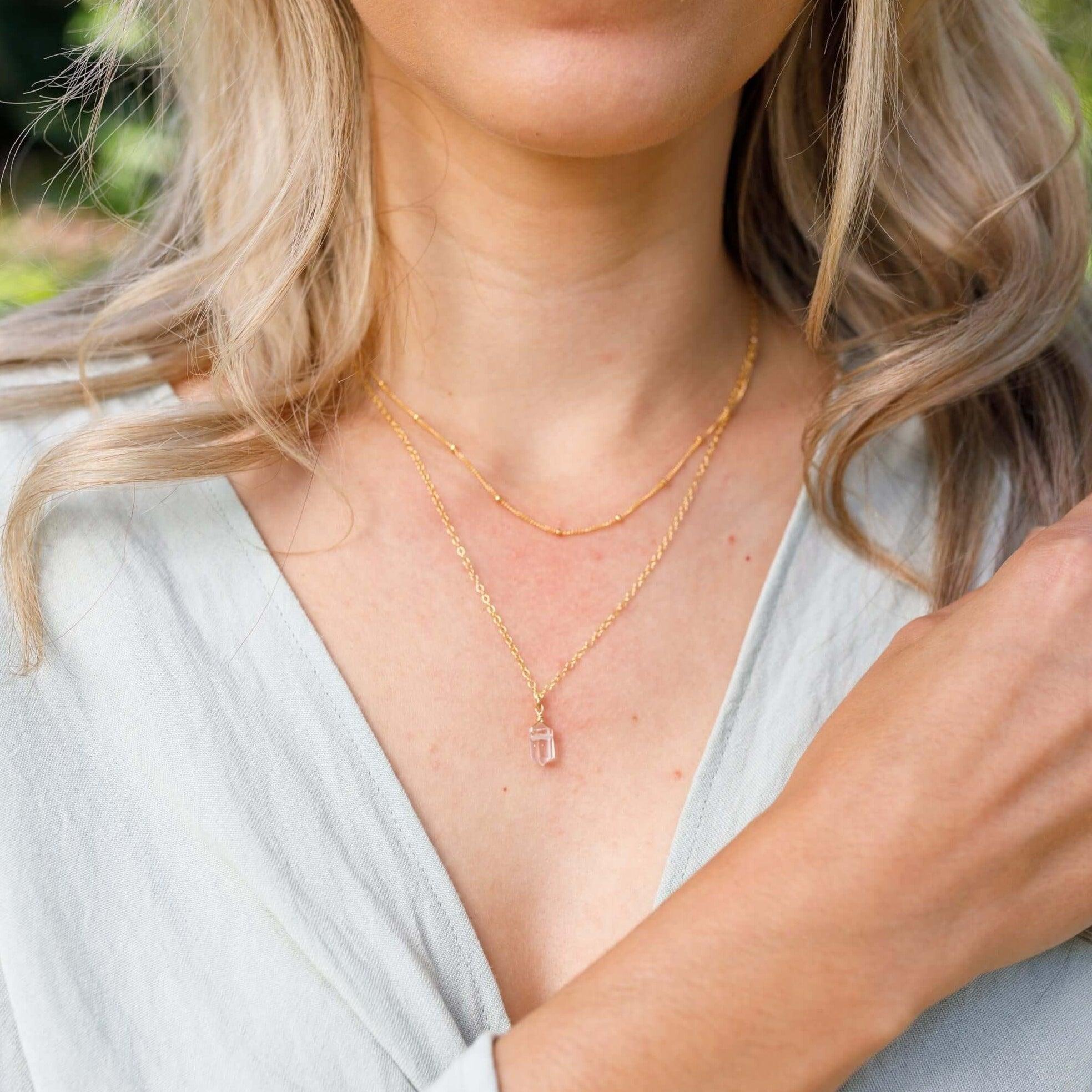 Crystal Quartz Double Terminated Crystal Chain Layered Choker Necklace - Crystal Quartz Double Terminated Crystal Chain Layered Choker Necklace - 14k Gold Fill - Luna Tide Handmade Crystal Jewellery