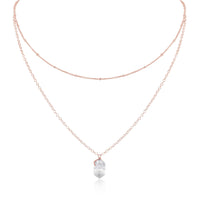 Double Terminated Crystal Layered Choker - Crystal Quartz - 14K Rose Gold Fill - Luna Tide Handmade Jewellery