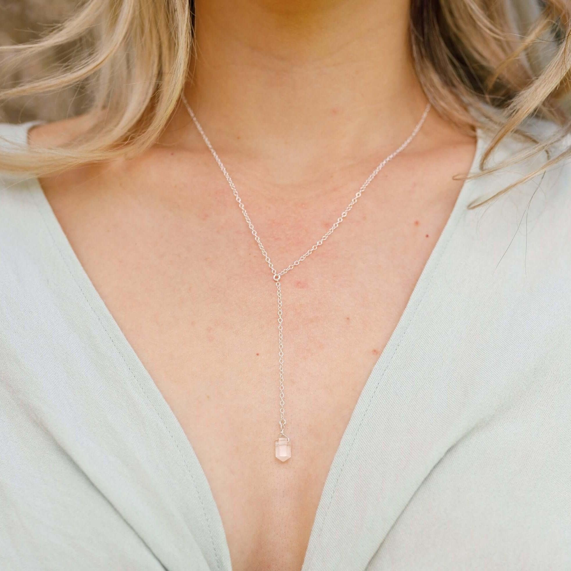Crystal Quartz Double Terminated Mini Crystal Point Lariat Necklace - Crystal Quartz Double Terminated Mini Crystal Point Lariat Necklace - 14k Gold Fill - Luna Tide Handmade Crystal Jewellery