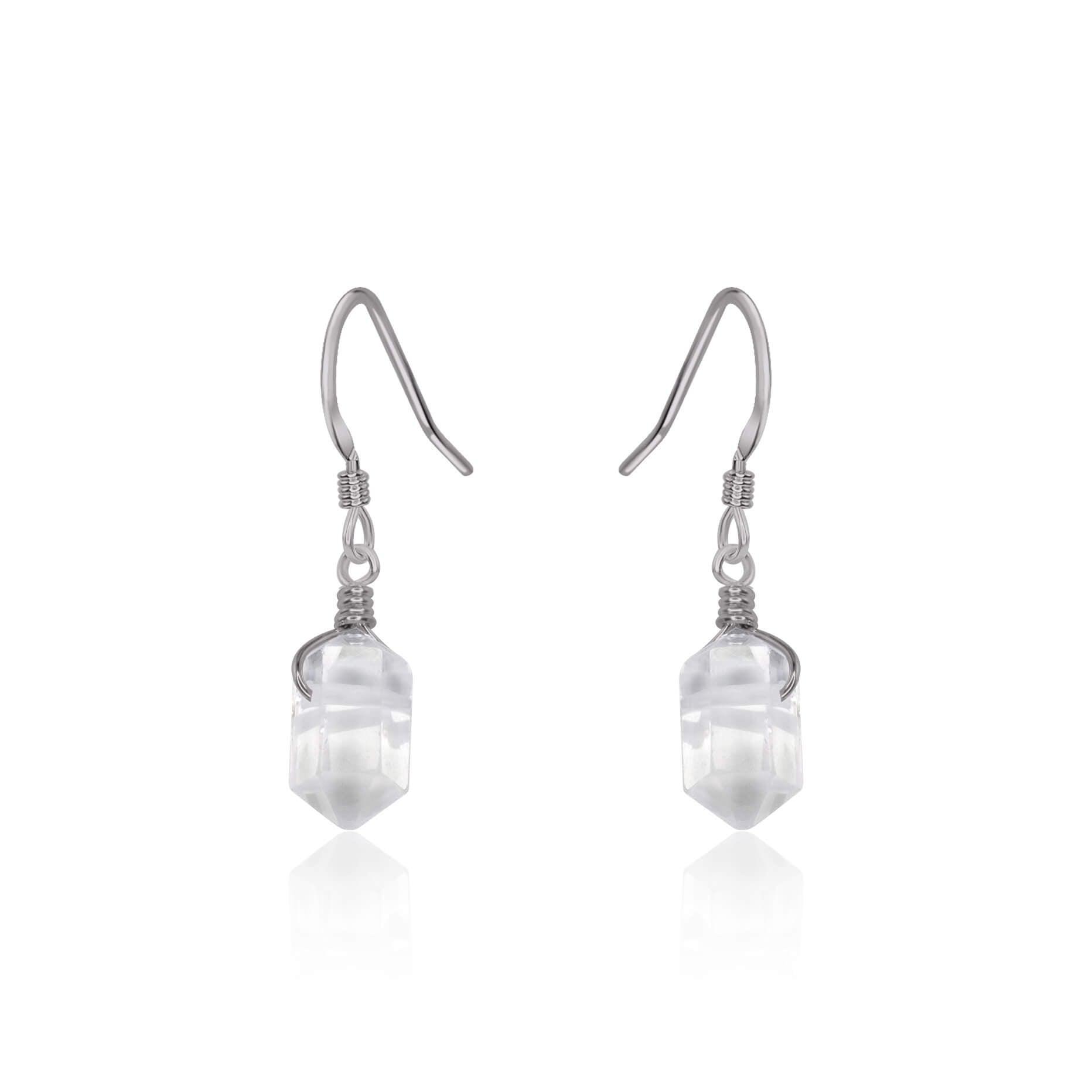 Crystal Quartz Mini Double Terminated Crystal Point Dangle Drop Earrings - Crystal Quartz Mini Double Terminated Crystal Point Dangle Drop Earrings - Stainless Steel - Luna Tide Handmade Crystal Jewellery