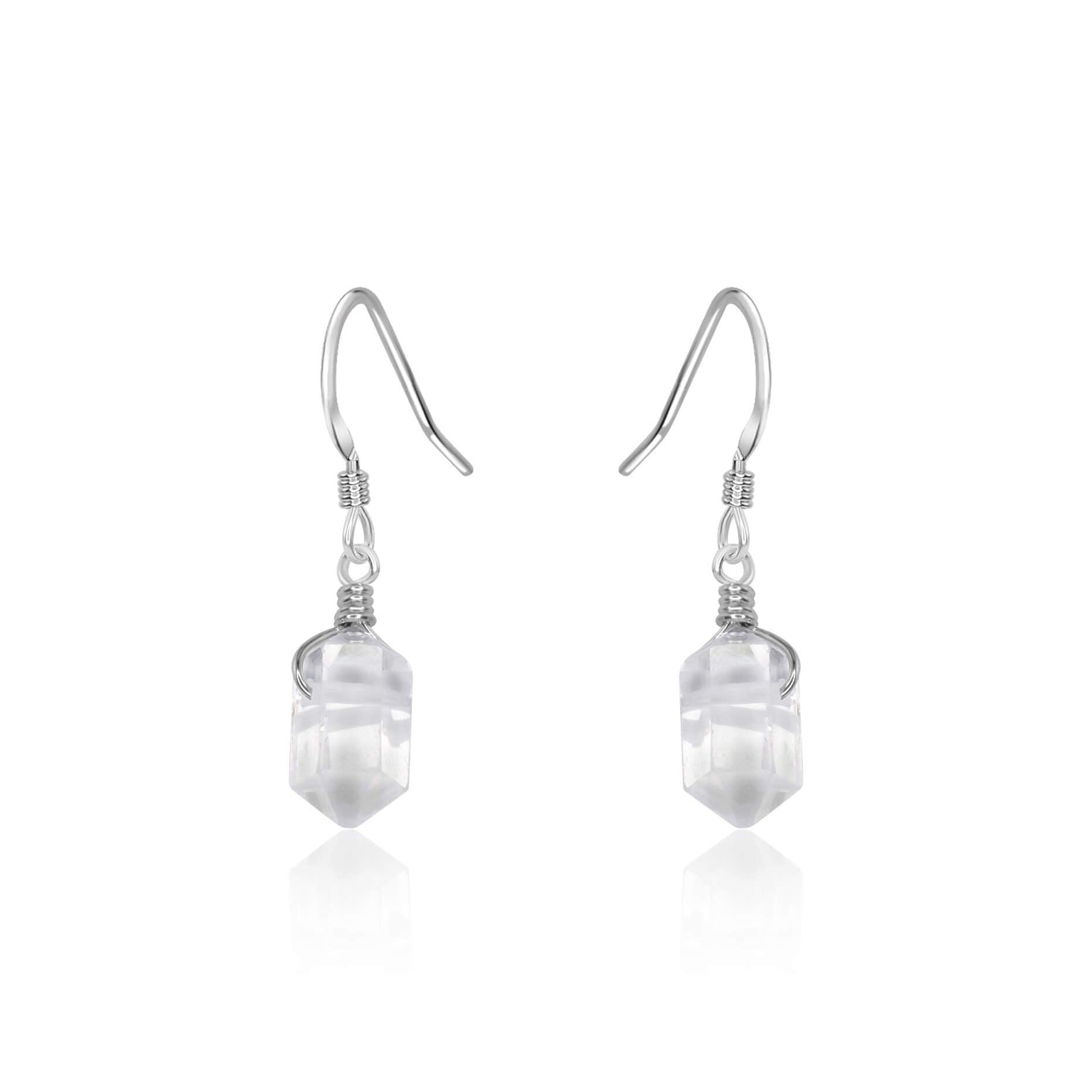 Crystal Quartz Mini Double Terminated Crystal Point Dangle Drop Earrings - Crystal Quartz Mini Double Terminated Crystal Point Dangle Drop Earrings - Sterling Silver - Luna Tide Handmade Crystal Jewellery