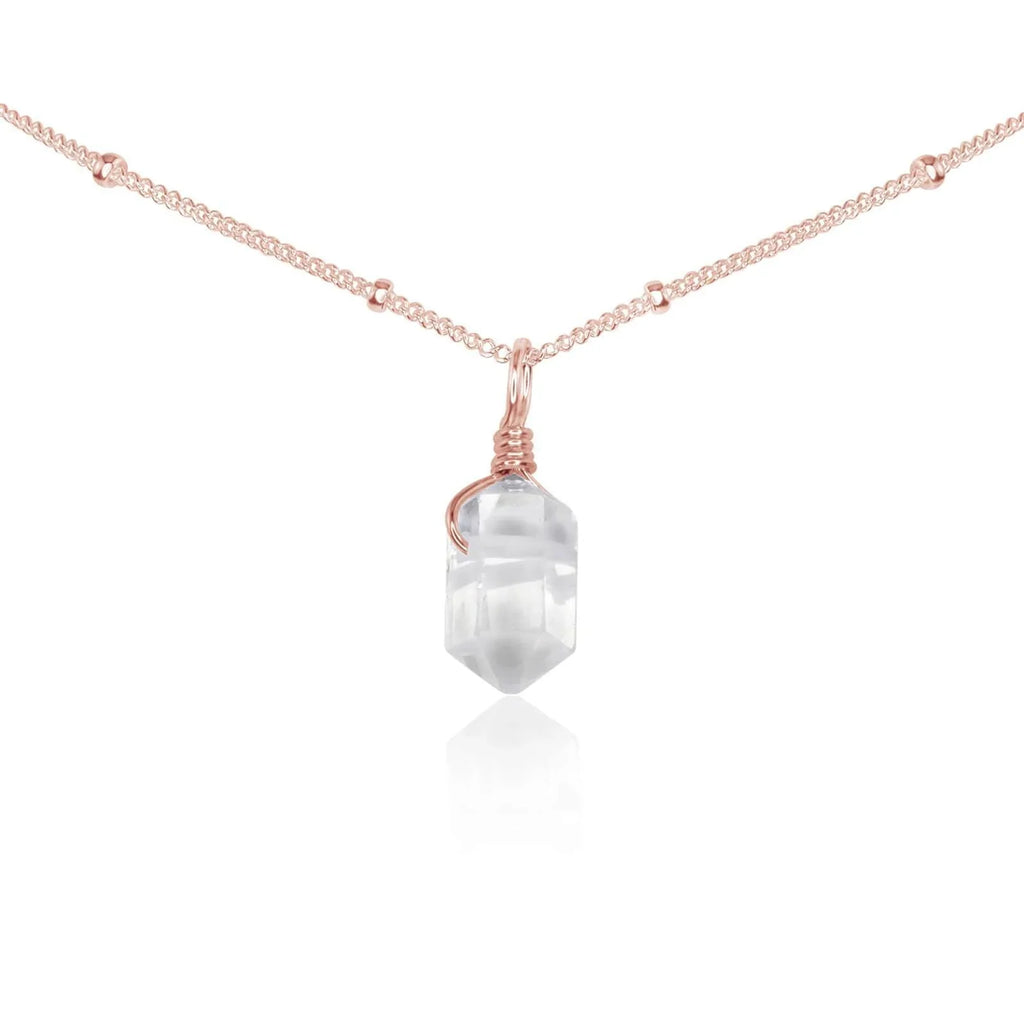 Crystal Quartz Mini Double Terminated Crystal Point Pendant Choker Necklace - Crystal Quartz Mini Double Terminated Crystal Point Pendant Choker Necklace - 14k Rose Gold Fill / Satellite - Luna Tide Handmade Crystal Jewellery