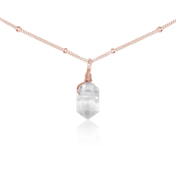 Crystal Quartz Mini Double Terminated Crystal Point Pendant Choker Necklace - Crystal Quartz Mini Double Terminated Crystal Point Pendant Choker Necklace - 14k Rose Gold Fill / Satellite - Luna Tide Handmade Crystal Jewellery