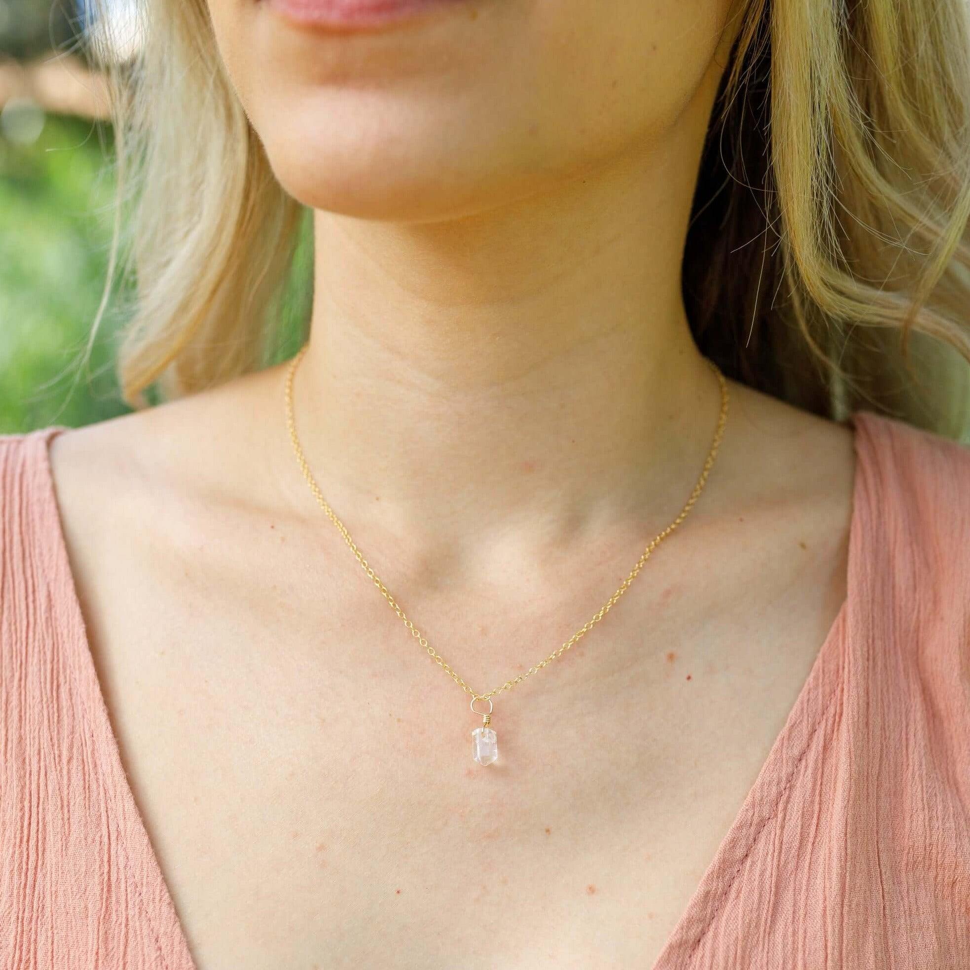 Crystal Quartz Mini Double Terminated Crystal Point Pendant Necklace - Crystal Quartz Mini Double Terminated Crystal Point Pendant Necklace - 14k Gold Fill / Cable - Luna Tide Handmade Crystal Jewellery