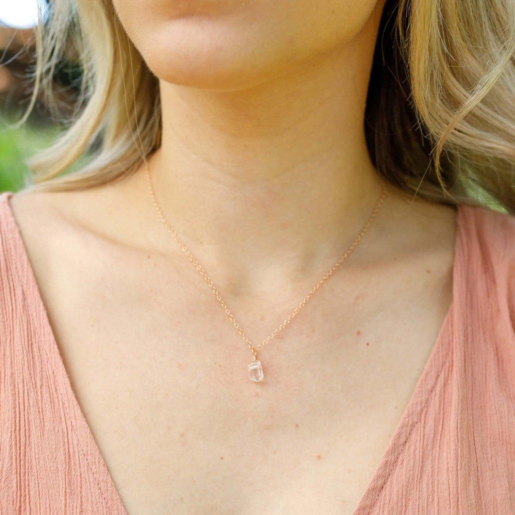 Crystal Quartz Mini Double Terminated Crystal Point Pendant Necklace - Crystal Quartz Mini Double Terminated Crystal Point Pendant Necklace - 14k Gold Fill / Cable - Luna Tide Handmade Crystal Jewellery