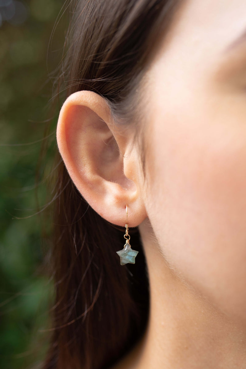 Crystal Star Drop Earrings - Labradorite - 14K Gold Fill - Luna Tide Handmade Jewellery
