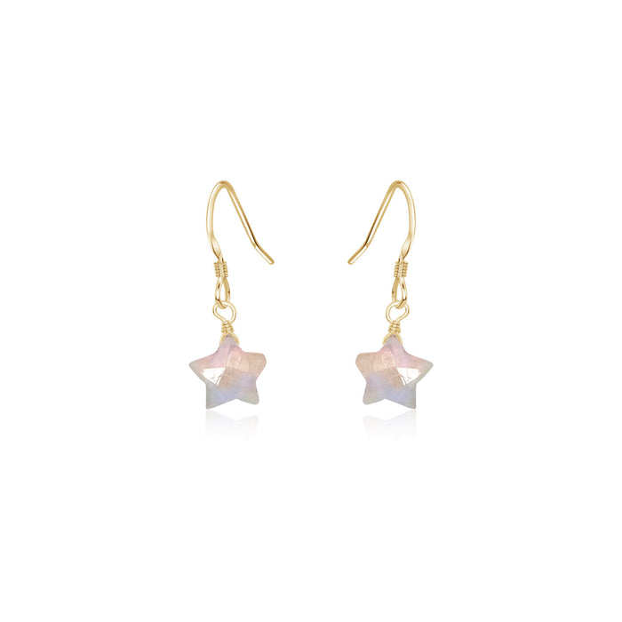 Crystal Star Drop Earrings - Rainbow Moonstone - 14K Gold Fill - Luna Tide Handmade Jewellery