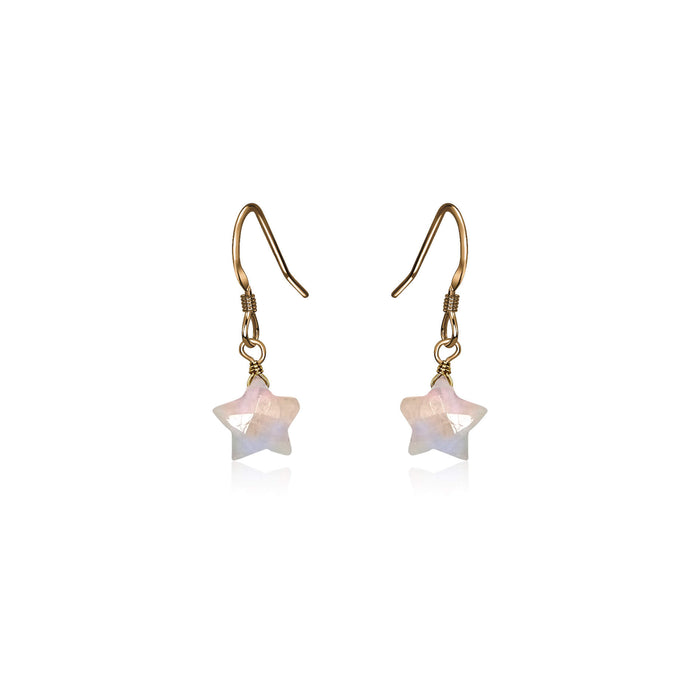 Crystal Star Drop Earrings - Rainbow Moonstone - Bronze - Luna Tide Handmade Jewellery