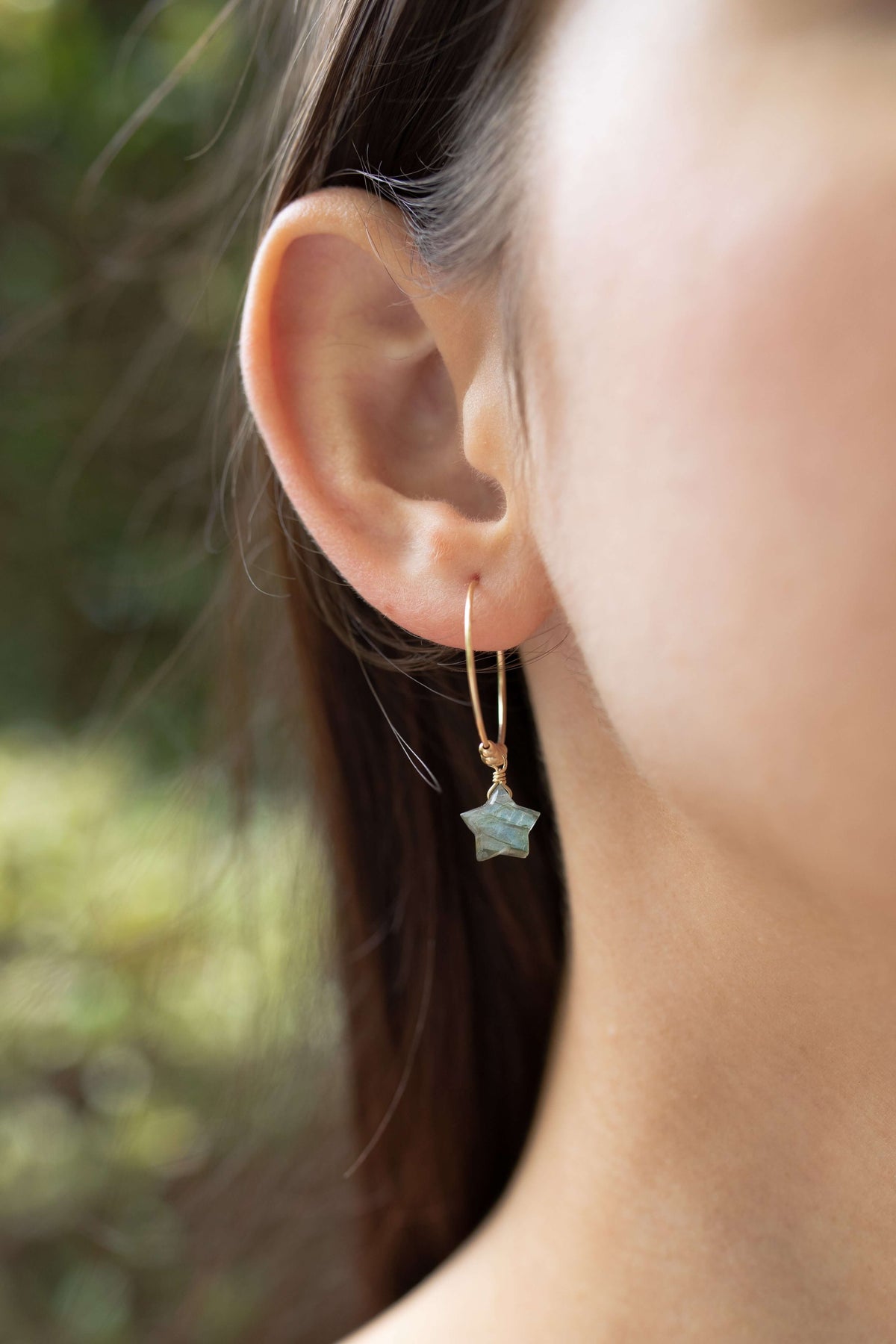 Crystal Star Hoop Earrings - Labradorite - 14K Gold Fill - Luna Tide Handmade Jewellery