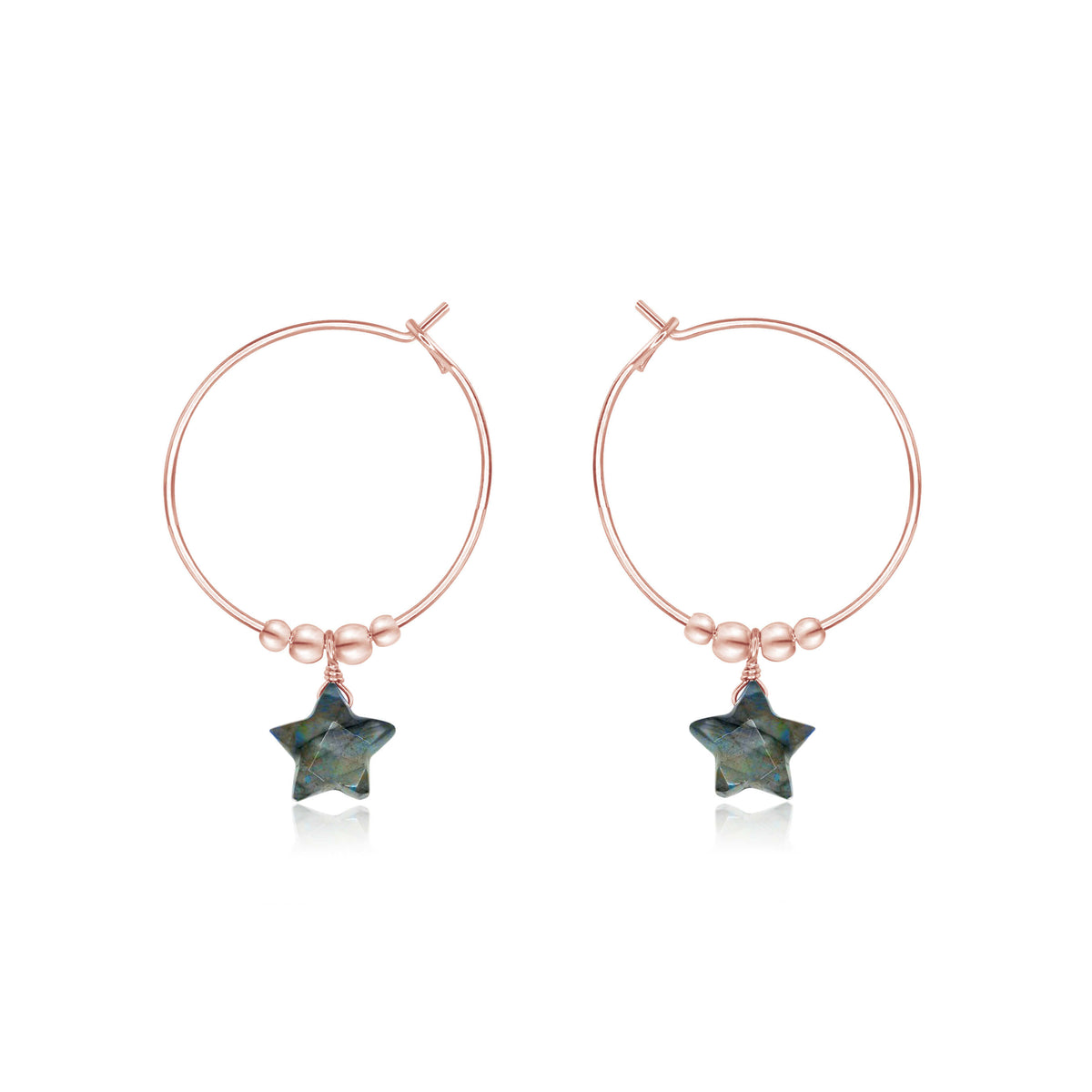 Crystal Star Hoop Earrings - Labradorite - 14K Rose Gold Fill - Luna Tide Handmade Jewellery