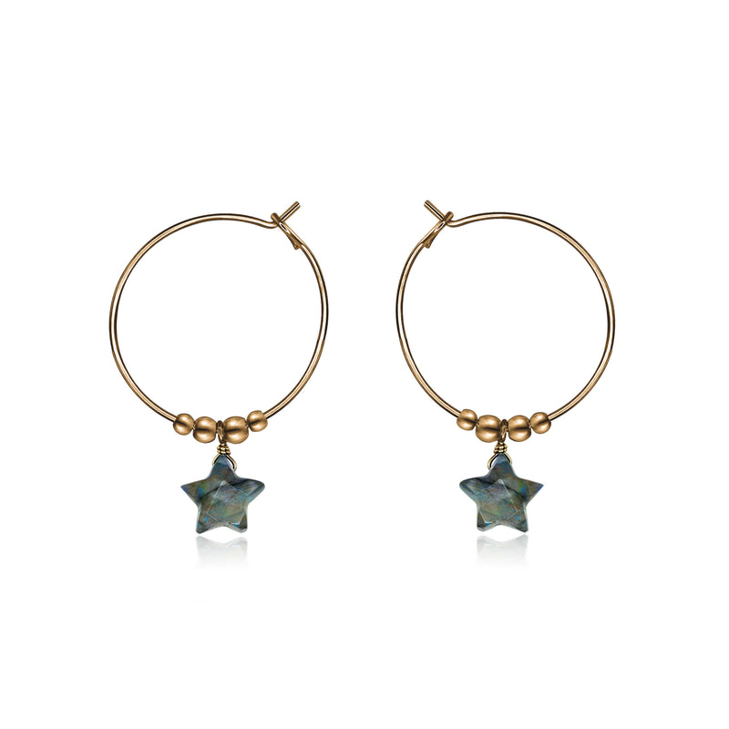 Crystal Star Hoop Earrings - Labradorite - Bronze - Luna Tide Handmade Jewellery