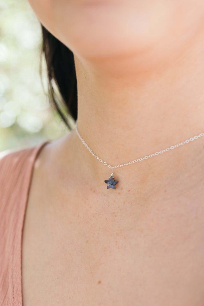 Crystal Star Pendant Choker Necklace - Labradorite - Sterling Silver - Luna Tide Handmade Jewellery