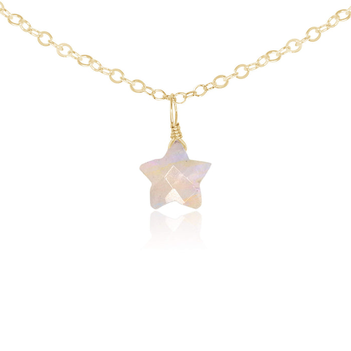 Crystal Star Pendant Choker Necklace - Rainbow Moonstone - 14K Gold Fill - Luna Tide Handmade Jewellery