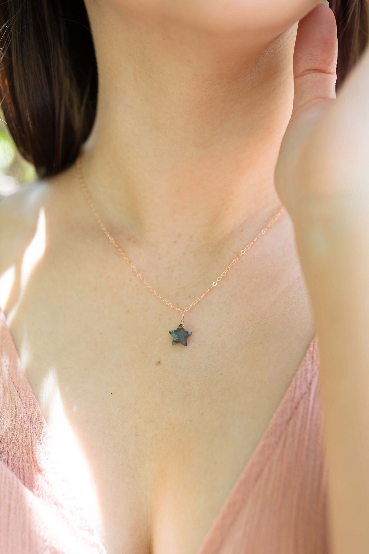 Crystal Star Pendant Necklace - Labradorite - 14K Rose Gold Fill - Luna Tide Handmade Jewellery