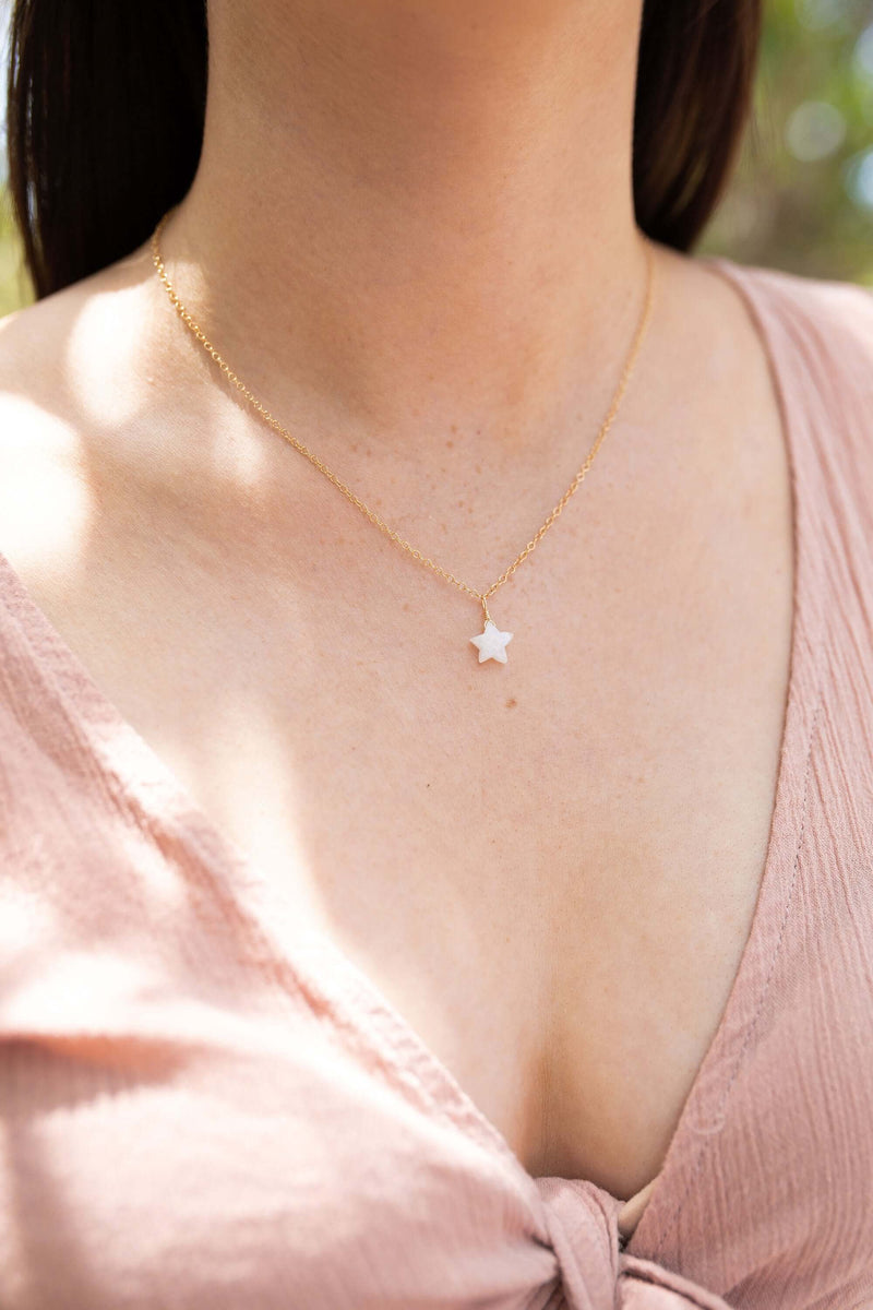 Crystal Star Pendant Necklace - Rainbow Moonstone - 14K Gold Fill - Luna Tide Handmade Jewellery