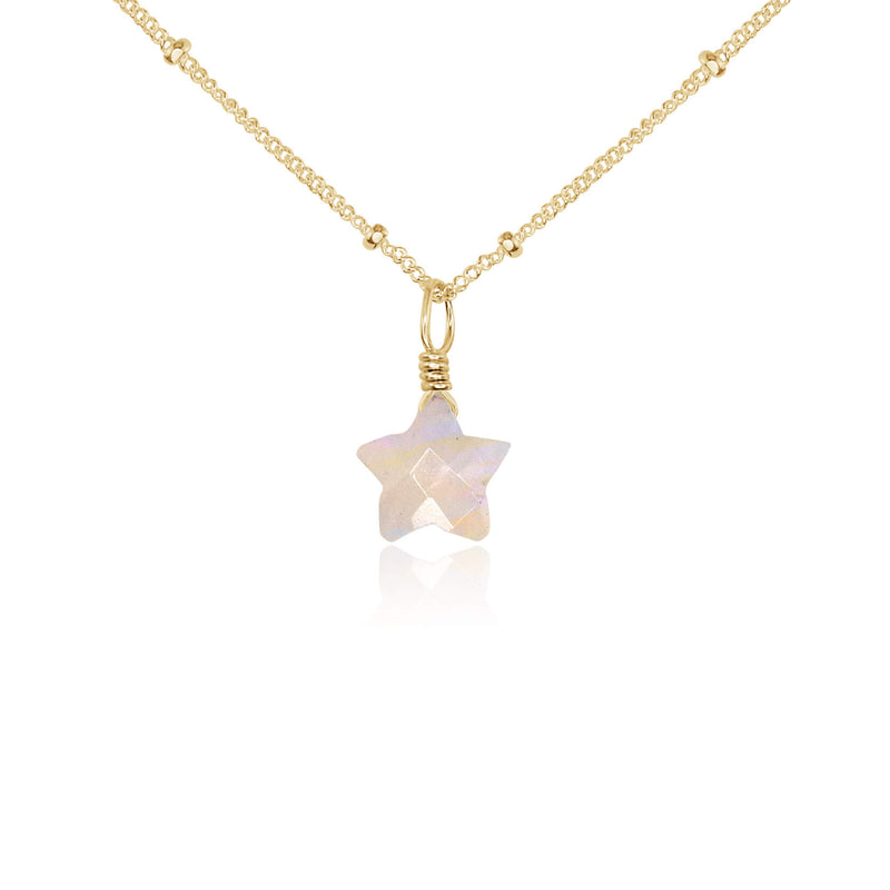 Crystal Star Pendant Necklace - Rainbow Moonstone - 14K Gold Fill Satellite - Luna Tide Handmade Jewellery
