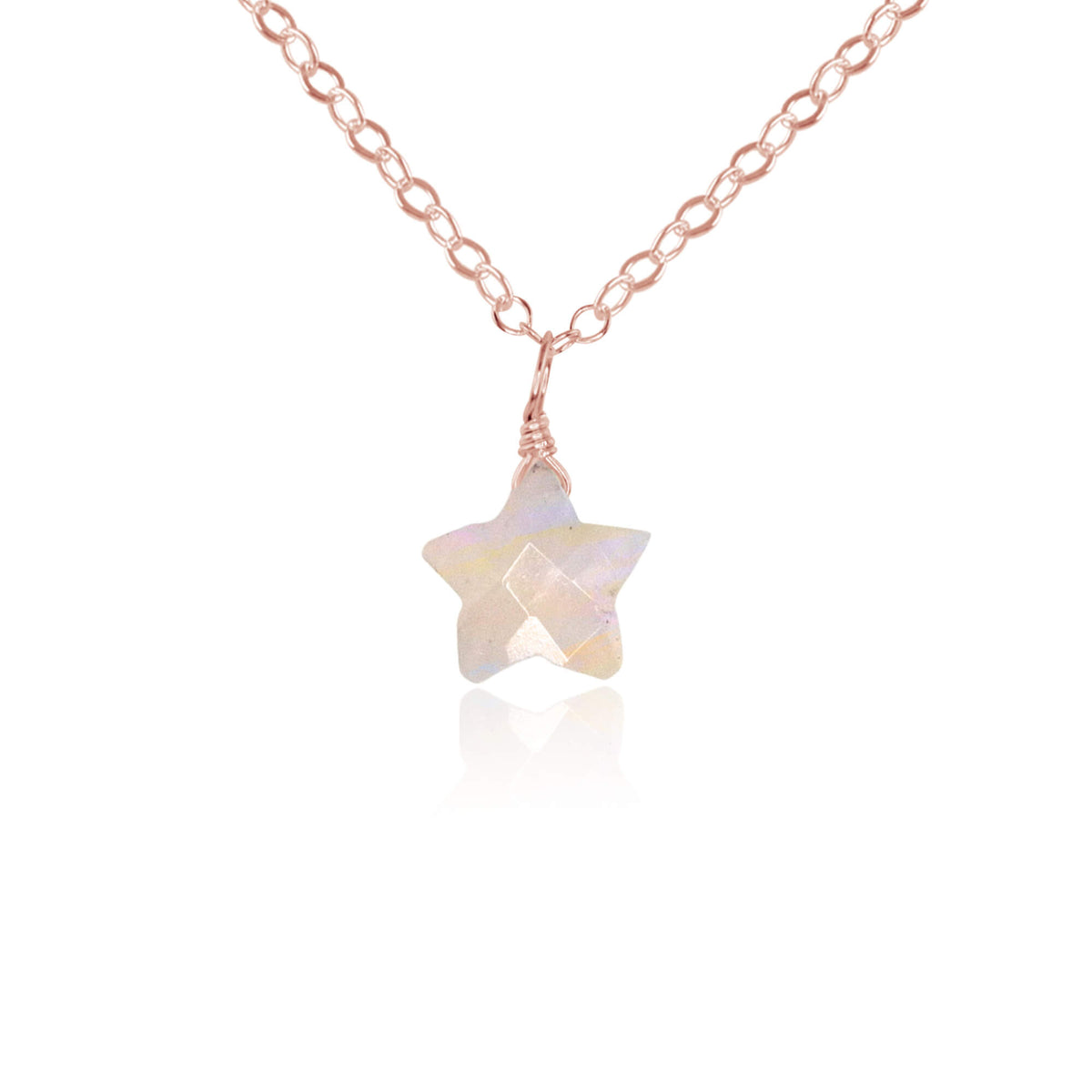 Crystal Star Pendant Necklace - Rainbow Moonstone - 14K Rose Gold Fill - Luna Tide Handmade Jewellery