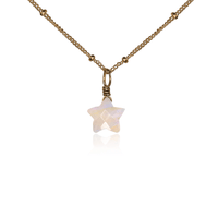 Crystal Star Pendant Necklace - Rainbow Moonstone - Bronze Satellite - Luna Tide Handmade Jewellery