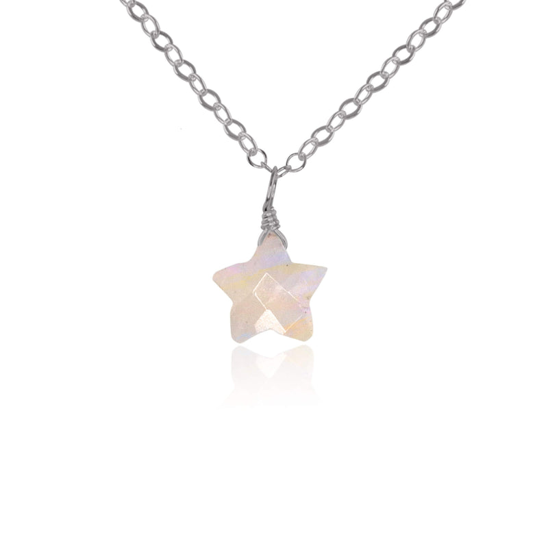 Crystal Star Pendant Necklace - Rainbow Moonstone - Stainless Steel - Luna Tide Handmade Jewellery