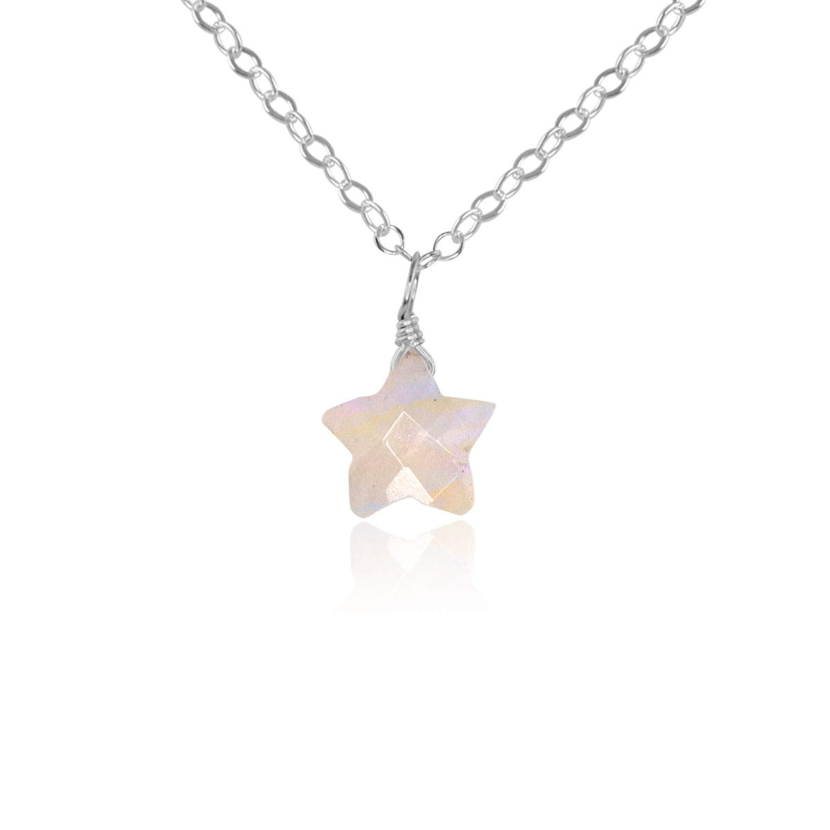 Crystal Star Pendant Necklace - Rainbow Moonstone - Sterling Silver - Luna Tide Handmade Jewellery