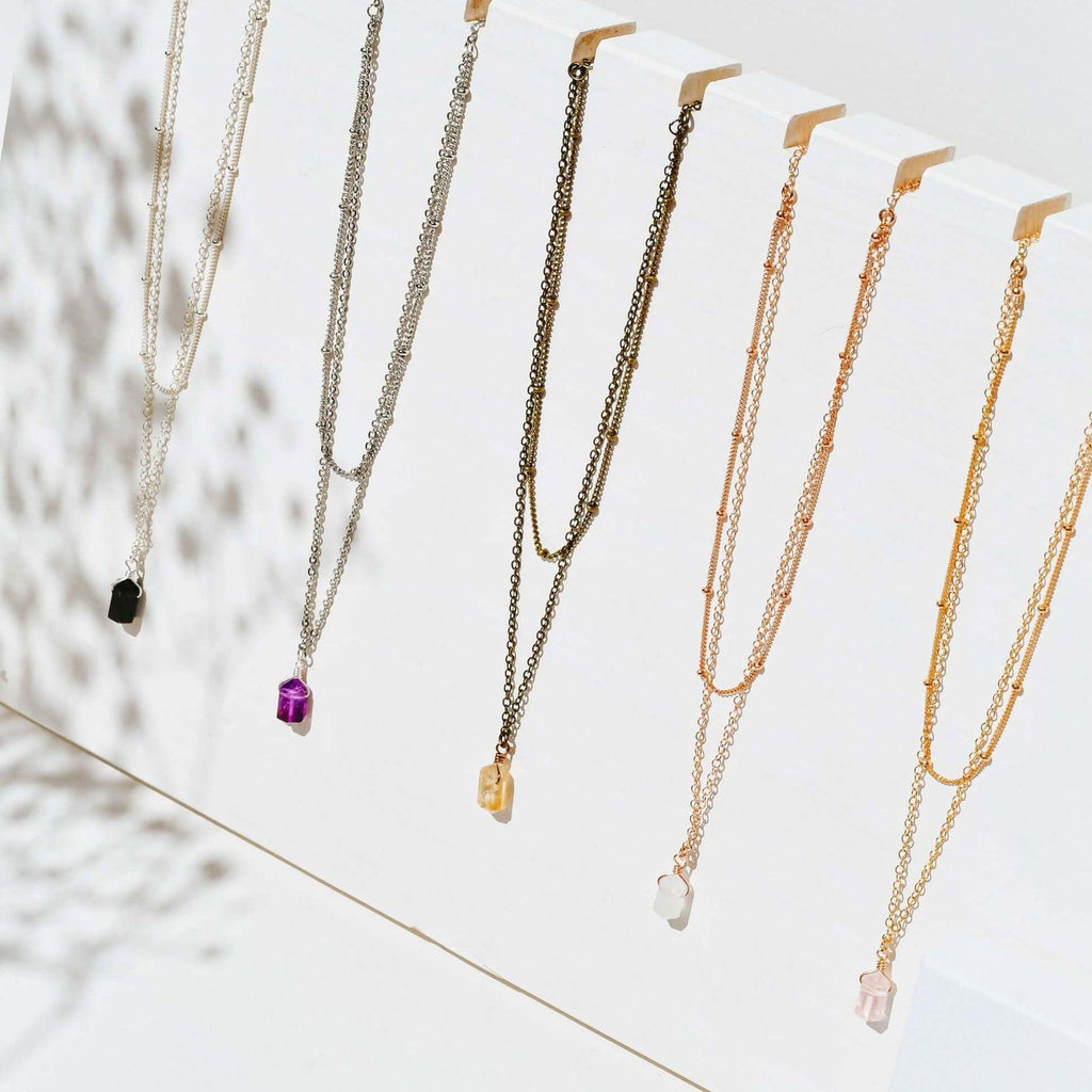 Double Terminated Crystal Layered Choker - Bronze - Stainless Steel - Sterling Silver - 14K Rose Gold Fill - 14K Gold Fill - Luna Tide Handmade Jewellery