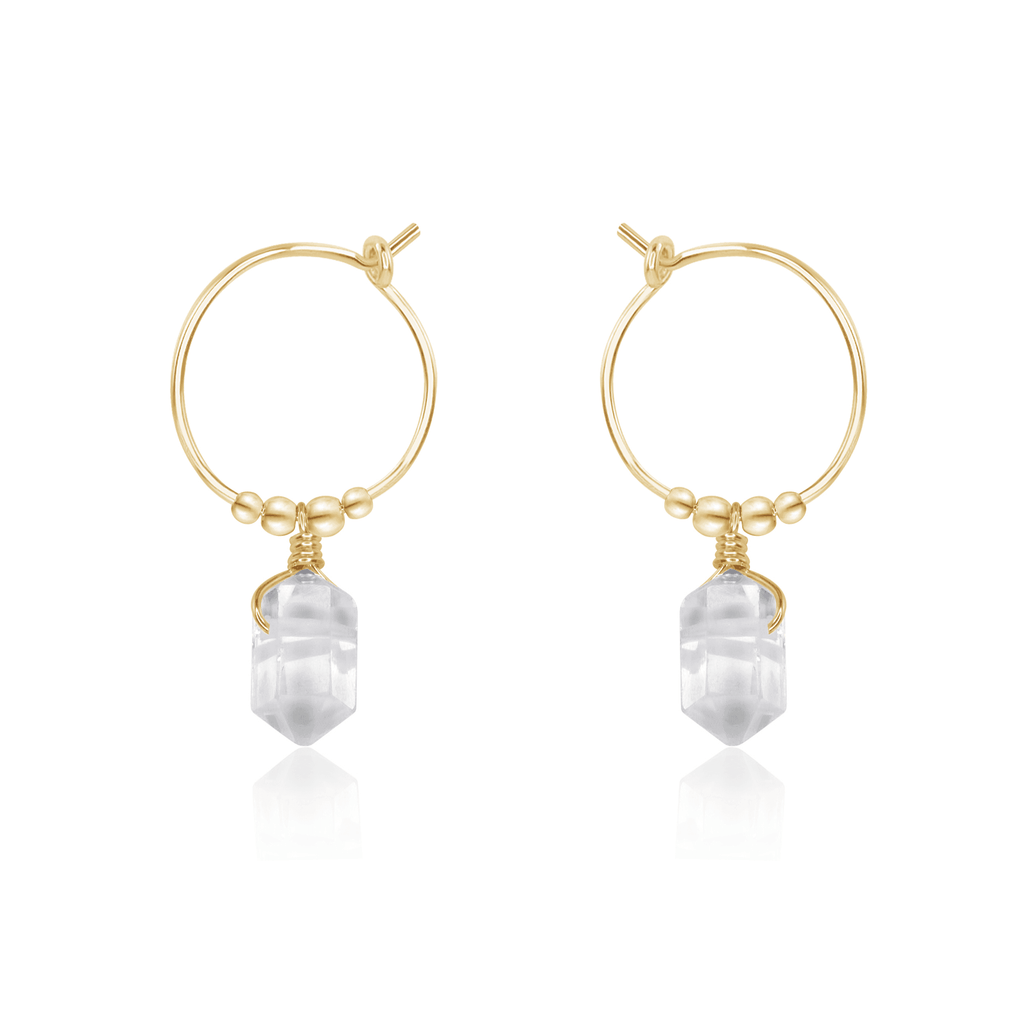 Custom Double Terminated Mini Crystal Point Dangle Hoop Earrings - Custom Double Terminated Mini Crystal Point Dangle Hoop Earrings - 14k Gold Fill / 15mm - Luna Tide Handmade Crystal Jewellery