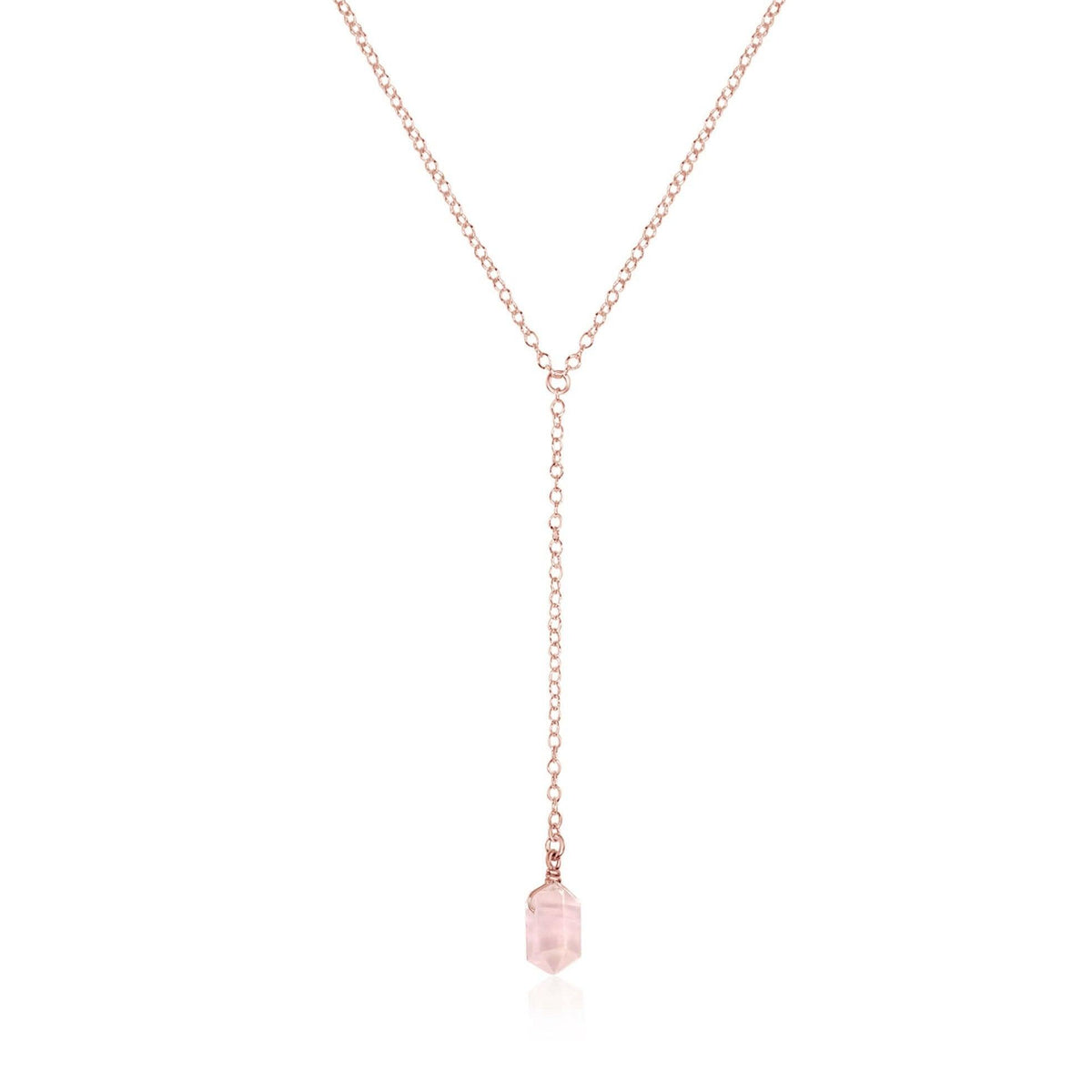 Double Terminated Crystal Lariat - 14K Rose Gold Fill - Luna Tide Handmade Jewellery