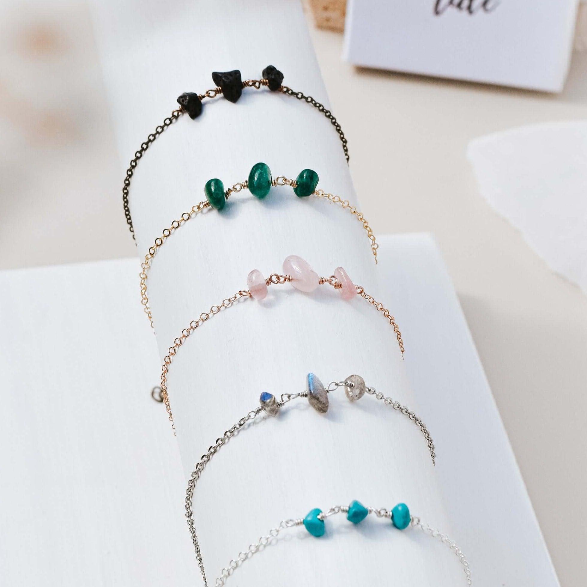 Beaded Chain Anklet - Bronze - 14K Gold Fill - Sterling Silver - Stainless Steel - 14K Rose Gold Fill - Luna Tide Handmade Jewellery