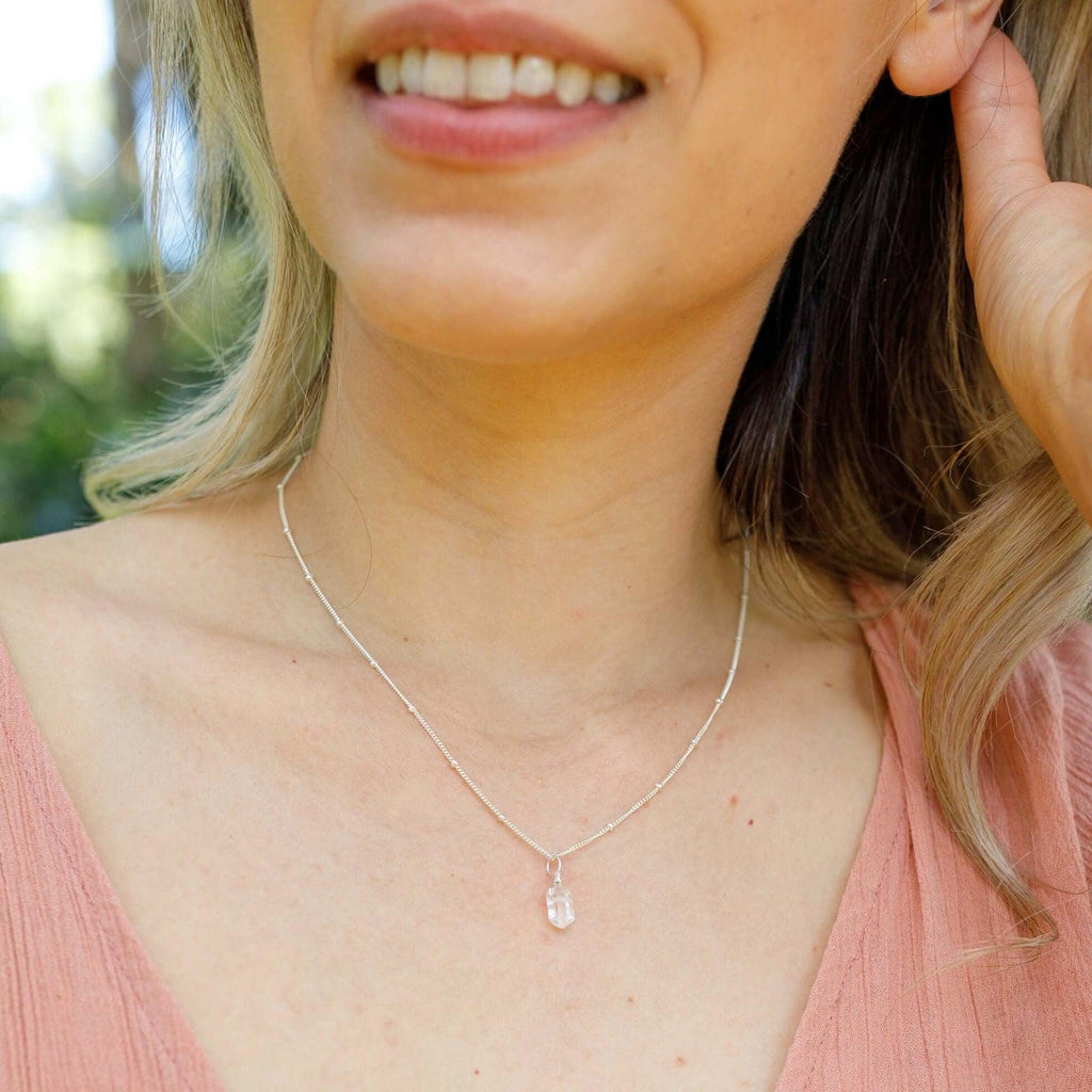 Double Terminated Crystal Pendant Necklace - Sterling Silver Satellite - Luna Tide Handmade Jewellery