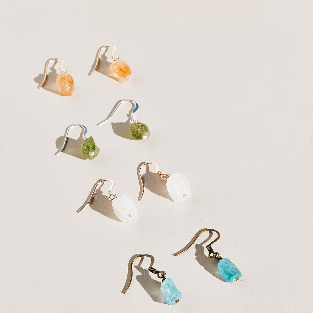 Custom Raw Crystal Dangle Drop Earrings - Custom Raw Crystal Dangle Drop Earrings - 14k Gold Fill - Luna Tide Handmade Crystal Jewellery