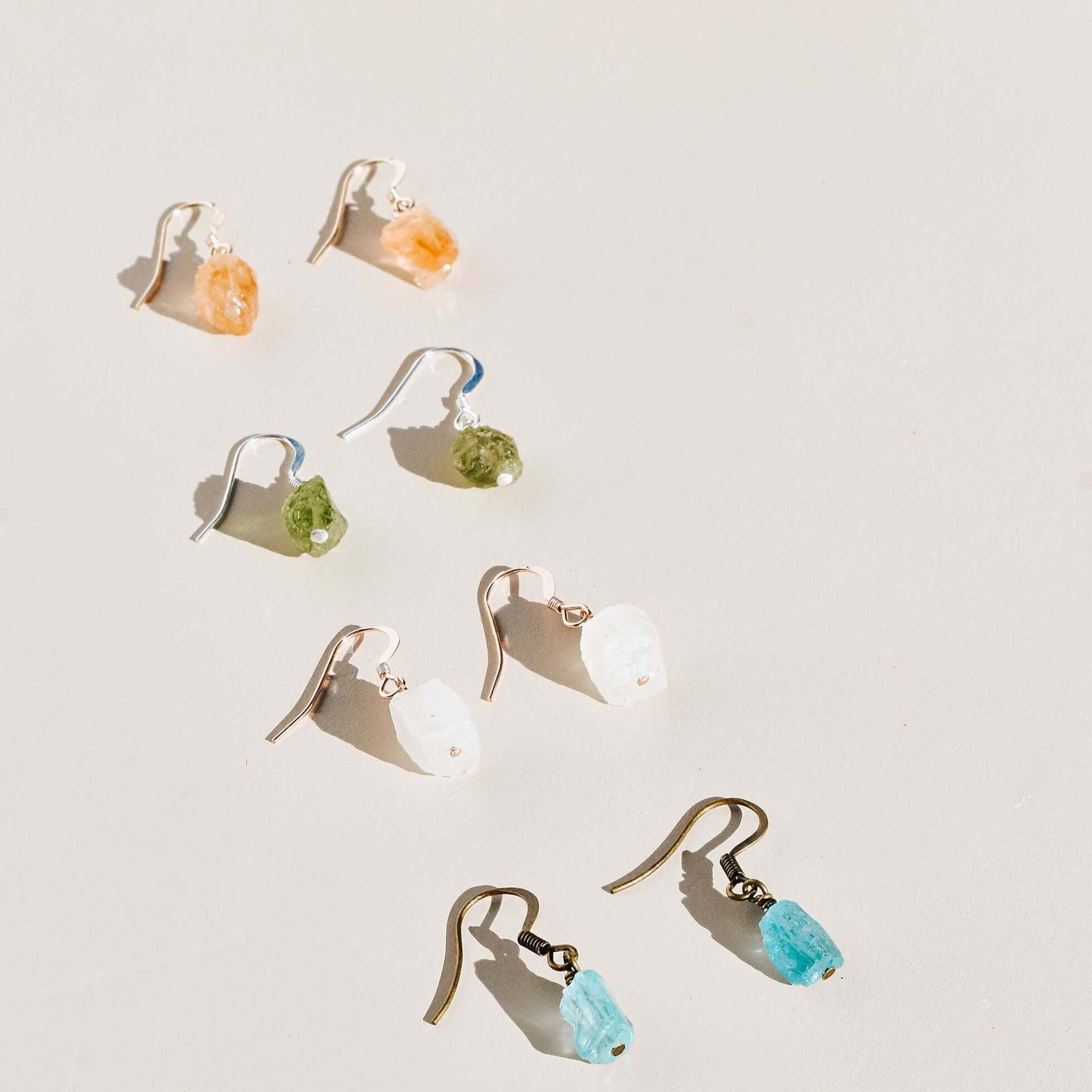 Custom Raw Crystal Dangle Drop Earrings - Custom Raw Crystal Dangle Drop Earrings - 14k Gold Fill - Luna Tide Handmade Crystal Jewellery