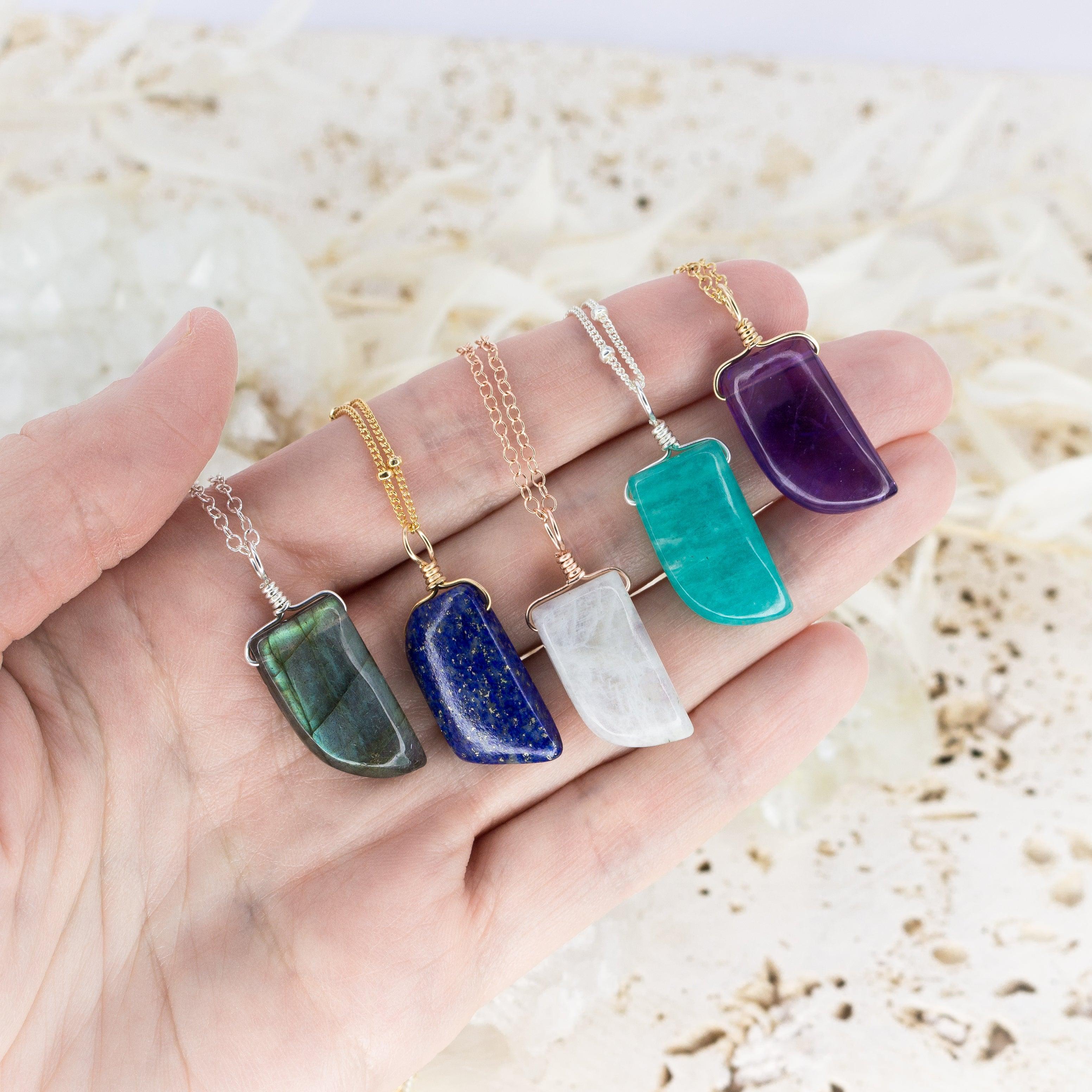 Custom Small Smooth Gentle Point Crystal Pendant Necklace - Custom Small Smooth Gentle Point Crystal Pendant Necklace - 14k Gold Fill / 35cm (14") - Choker / Cable - Luna Tide Handmade Crystal Jewellery