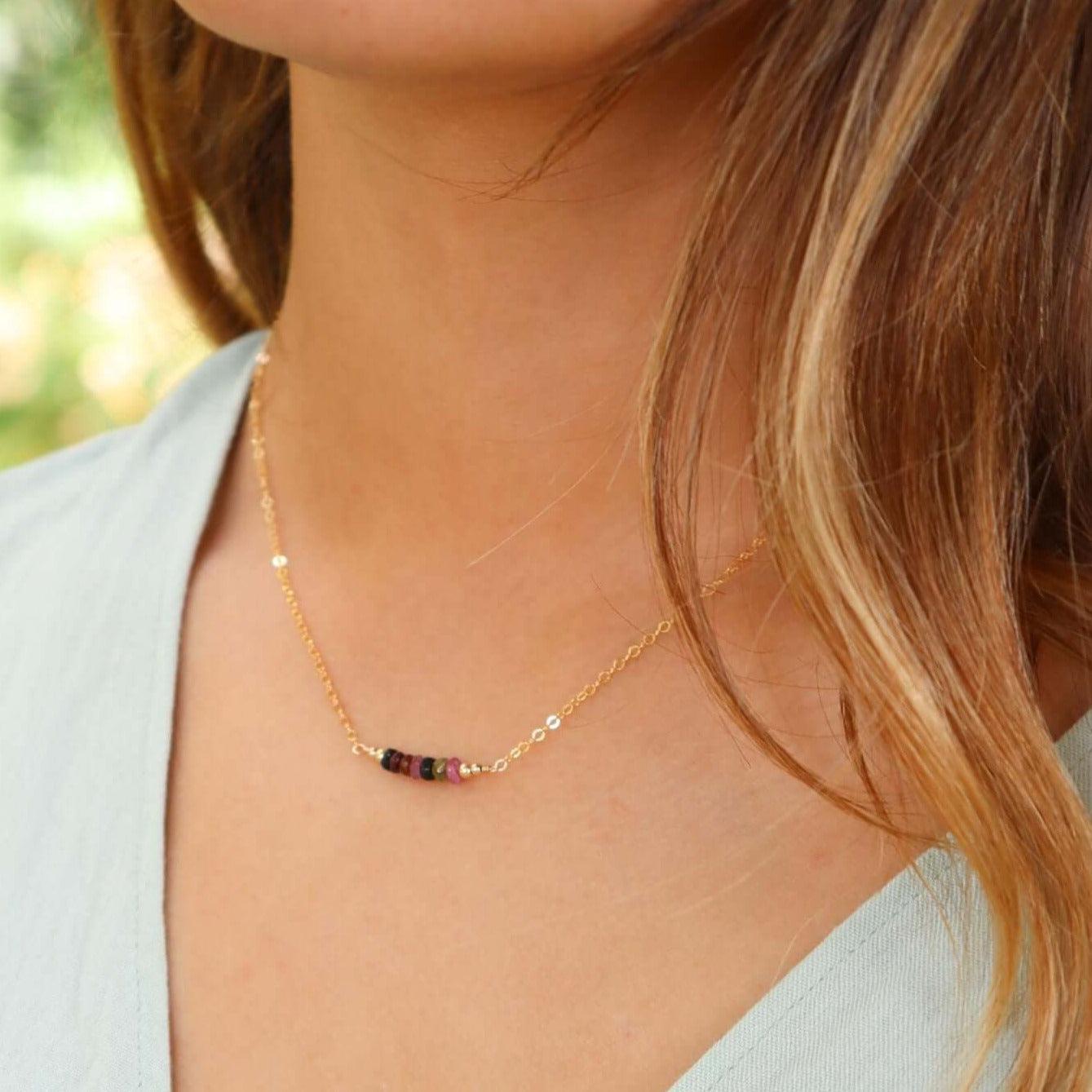 Faceted Bead Bar Necklace - 14K Gold Fill - Luna Tide Handmade Jewellery