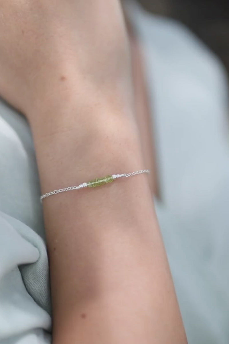 Sparkling Green Peridot Gemstone Faceted Bead Bar Bracelet