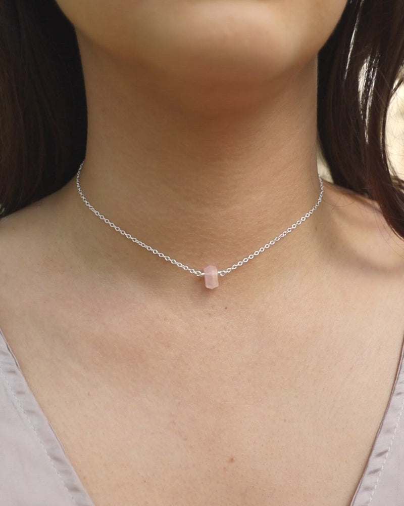 Double Terminated Rose Quartz Mini Crystal Point Choker Necklace
