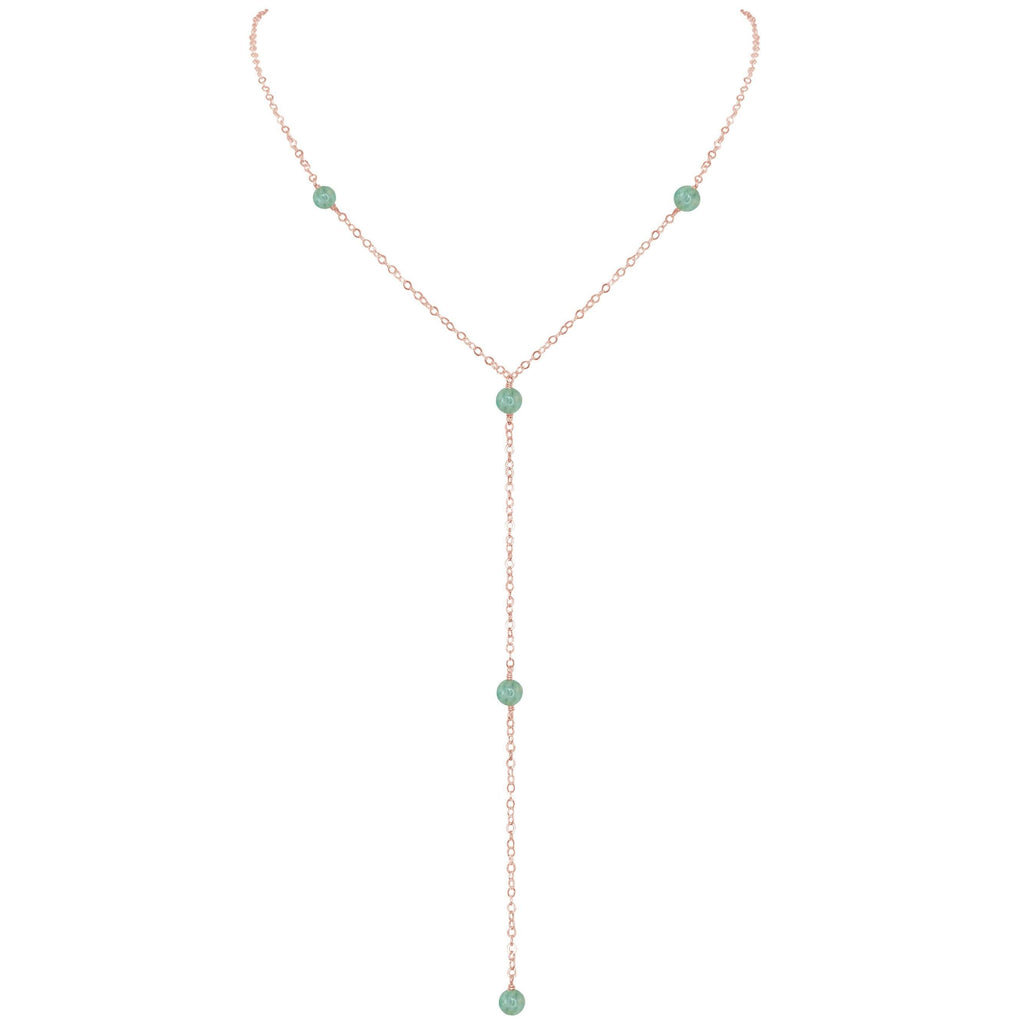 Dainty Amazonite Lariat Necklace - Dainty Amazonite Lariat Necklace - 14k Rose Gold Fill - Luna Tide Handmade Crystal Jewellery