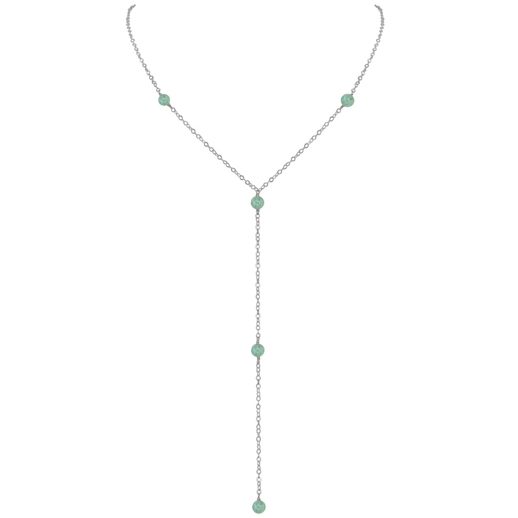 Dainty Amazonite Lariat Necklace - Dainty Amazonite Lariat Necklace - Stainless Steel - Luna Tide Handmade Crystal Jewellery