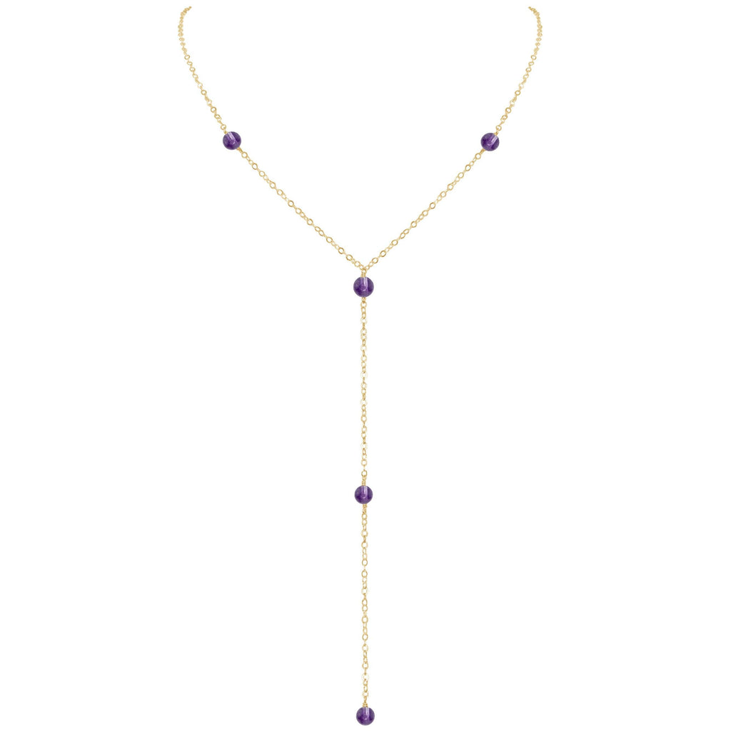 Dainty Amethyst Lariat Necklace - Dainty Amethyst Lariat Necklace - 14k Gold Fill - Luna Tide Handmade Crystal Jewellery