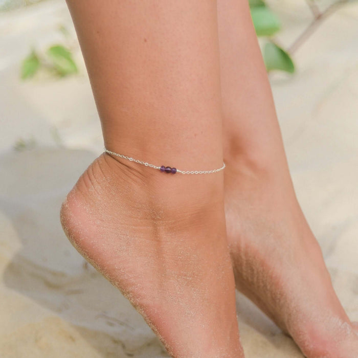 Dainty Anklet - Amethyst - Sterling Silver - Luna Tide Handmade Jewellery