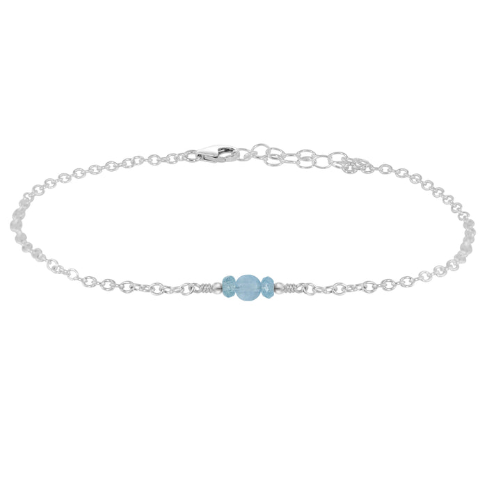 Dainty Anklet - Aquamarine - Sterling Silver - Luna Tide Handmade Jewellery